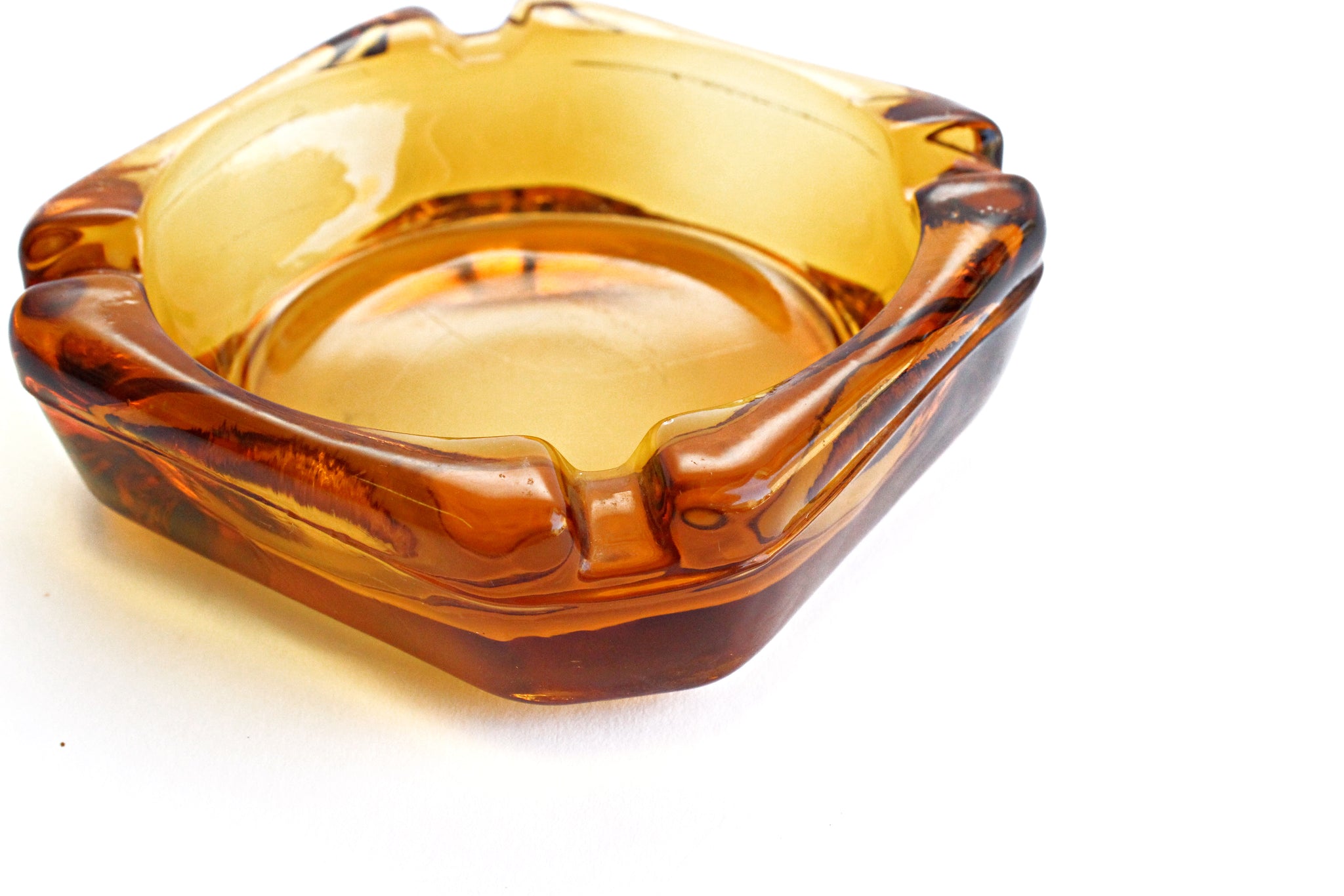 Vintage Glass Ashtray, Mid Century Yellow Ashtray