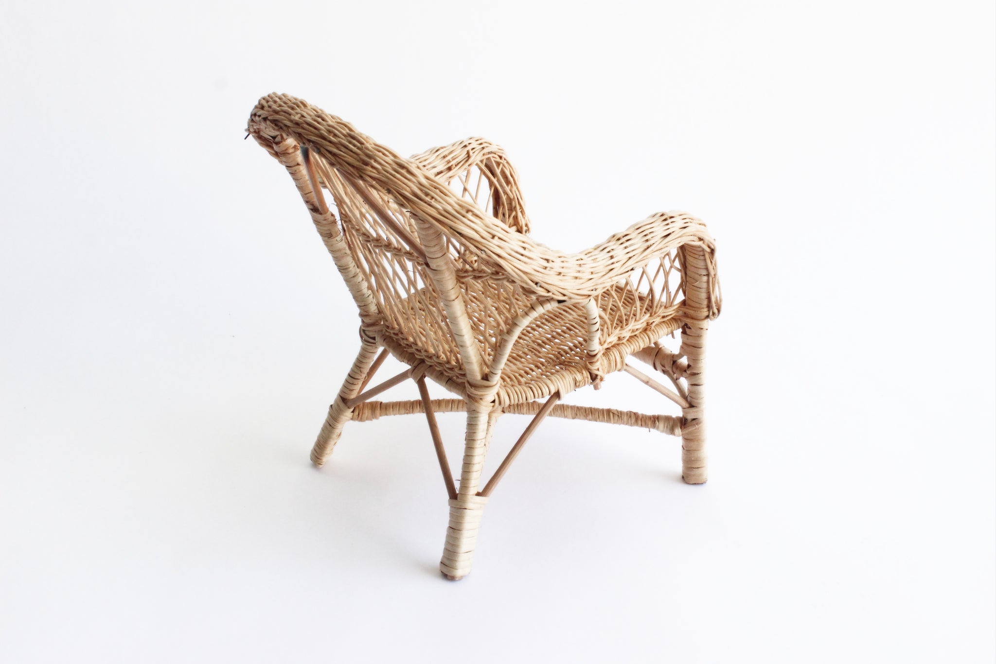 Miniature Wicker Chair, Woven Plant Stand, Doll Furniture