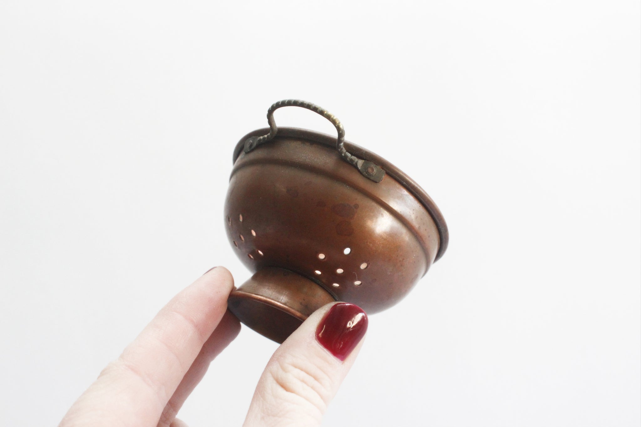 Miniature Copper Colander, Christmas Tree Ornament, Gift Topper