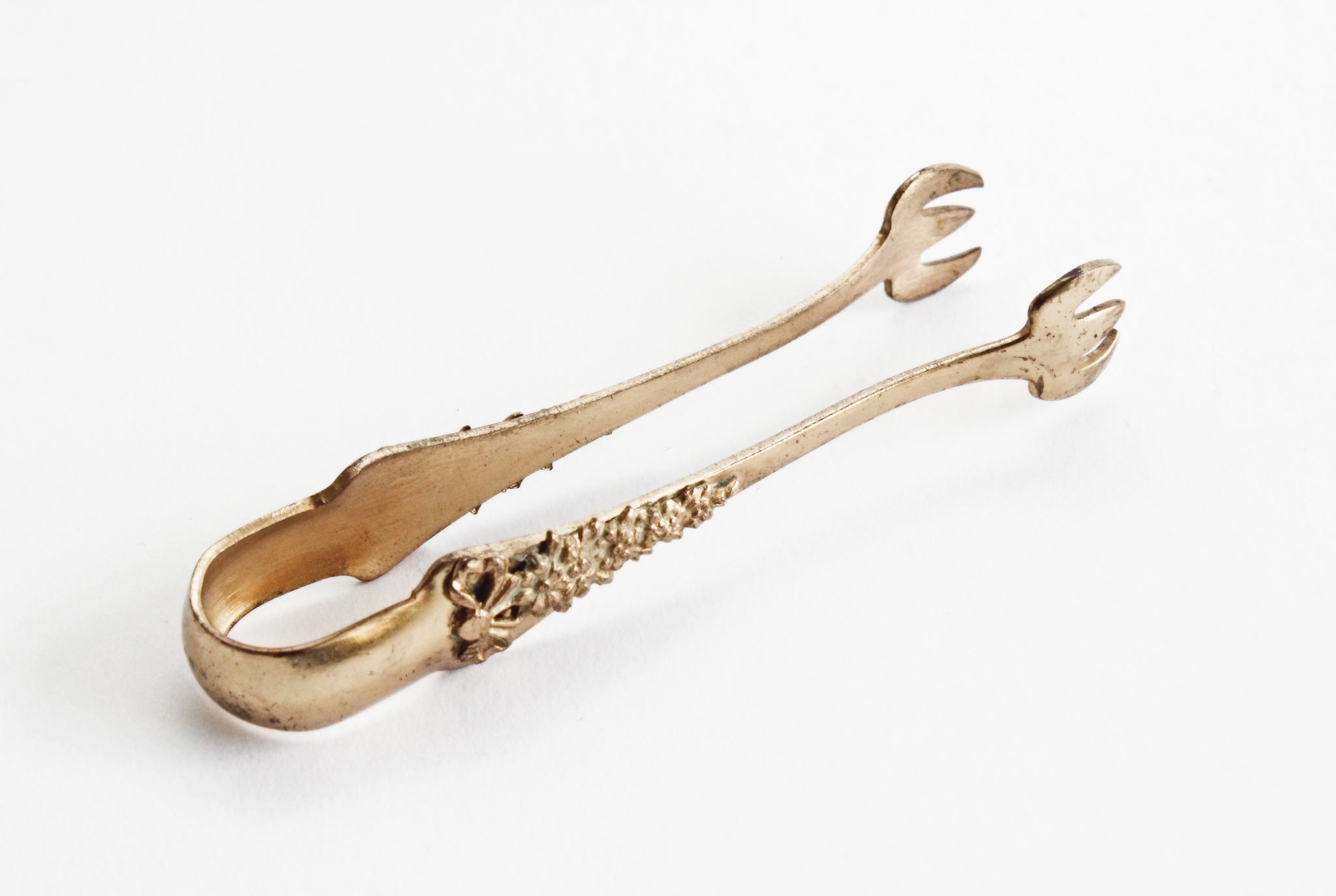 Vintage Gold Appetizer Tongs, Miniature Food Serving Utensil
