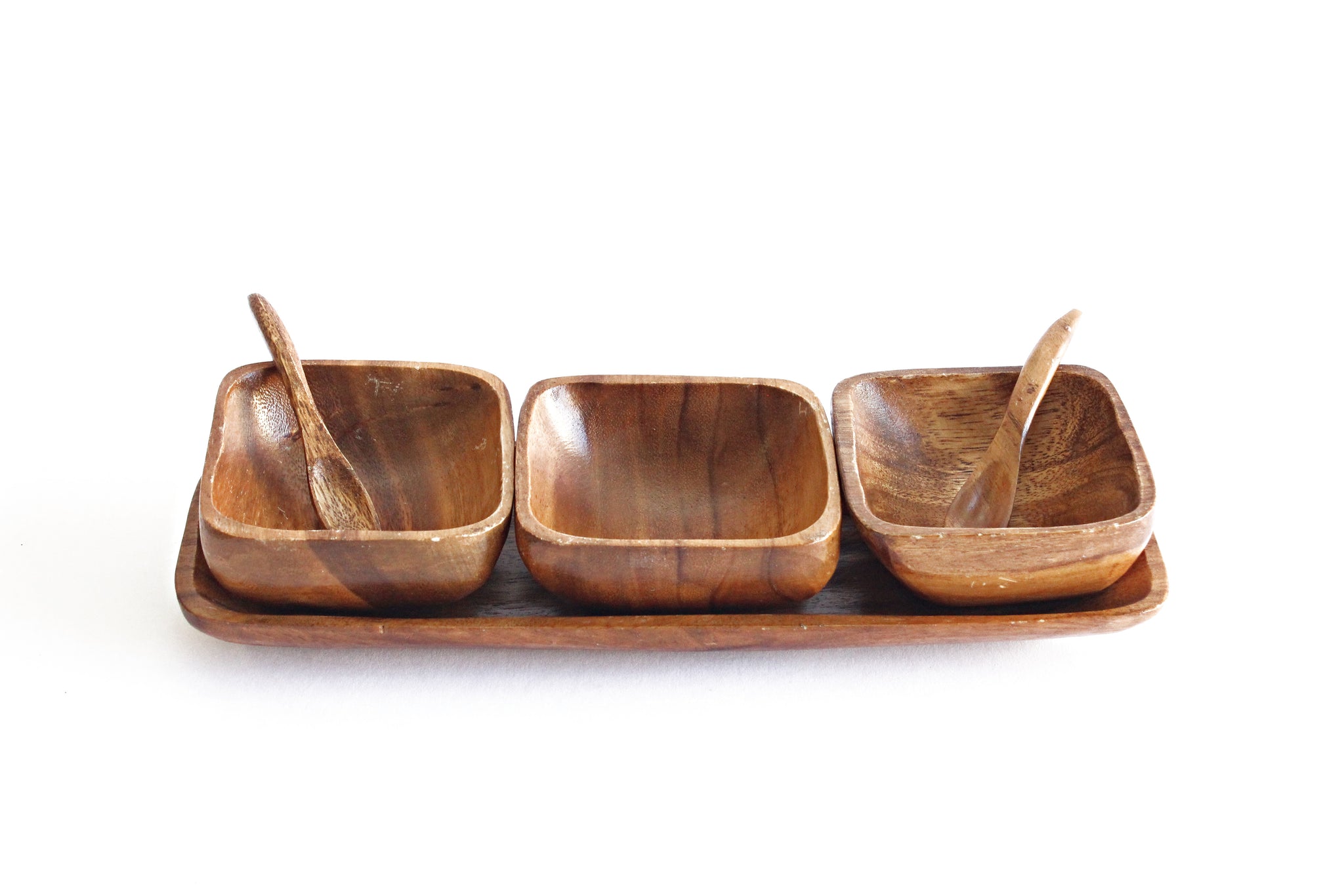 Vintage Monkey Pod Condiment Serving Dish, Wood Sauce Bowls