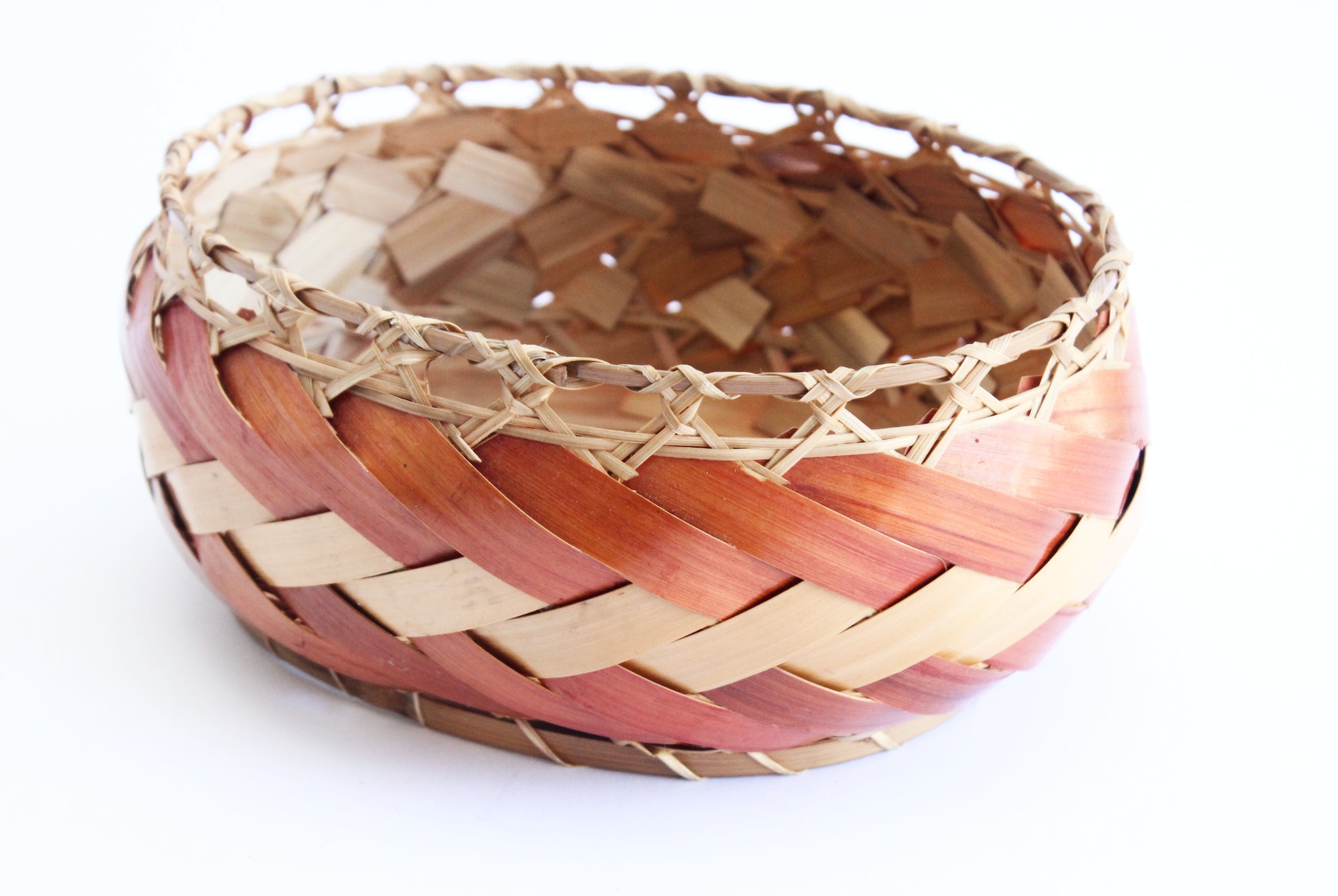 1970s Woven Bamboo Basket, Oval Kitchen Basket Bowl