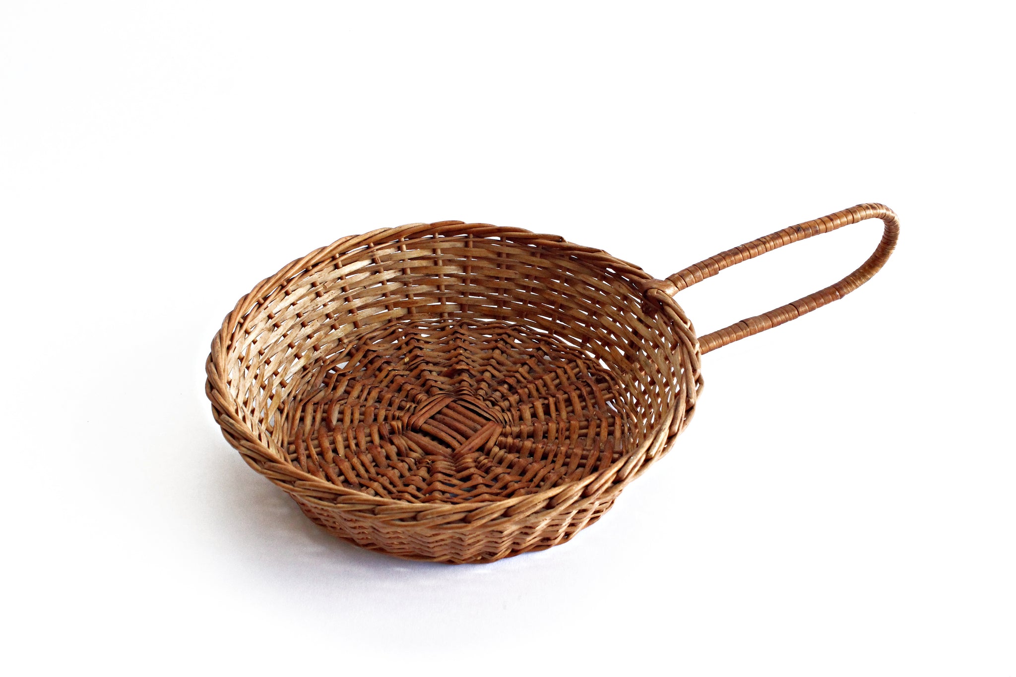 Woven Wicker Basket With Long Handle