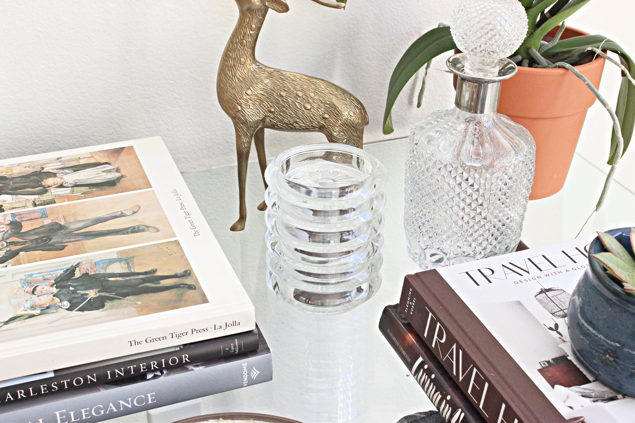 Vintage Glass Coasters, Set of 6 Clear Glass Drink Coasters