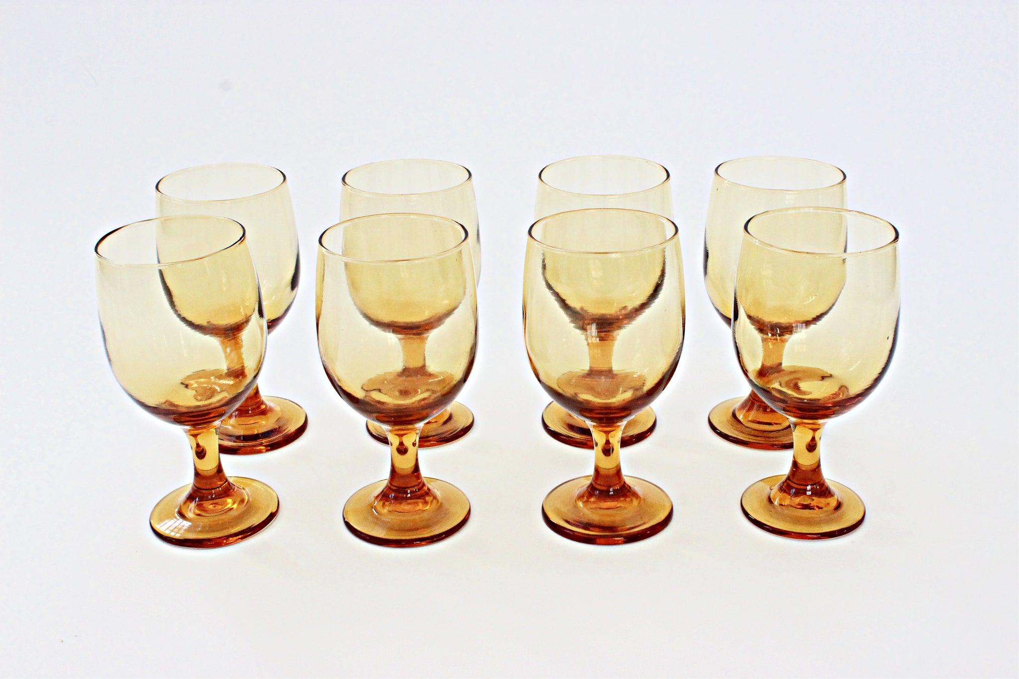 Vintage Yellow Water Goblets, Set of 8 Drinking Glasses
