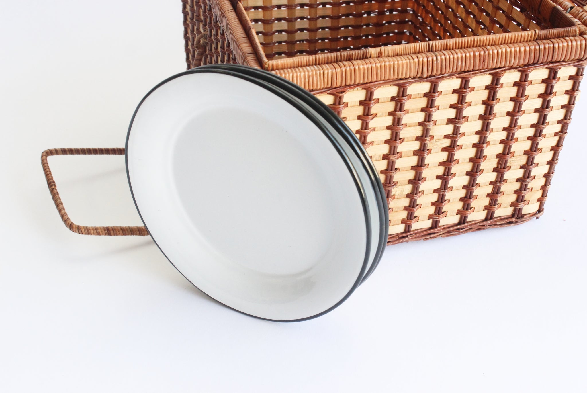 White Enamel Plates, Set of 4 Vintage Metal Camping Plates