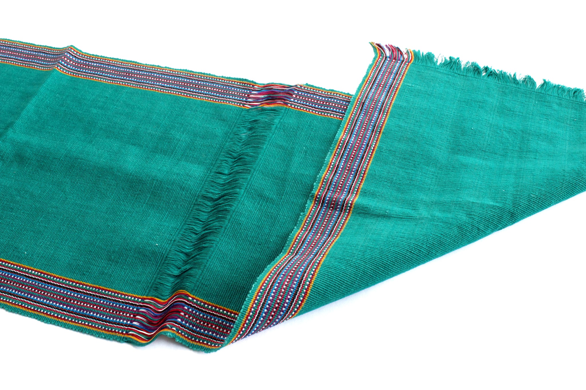 Turquoise Table Runner, Vintage Handmade Table Linen, Sustainable Textiles