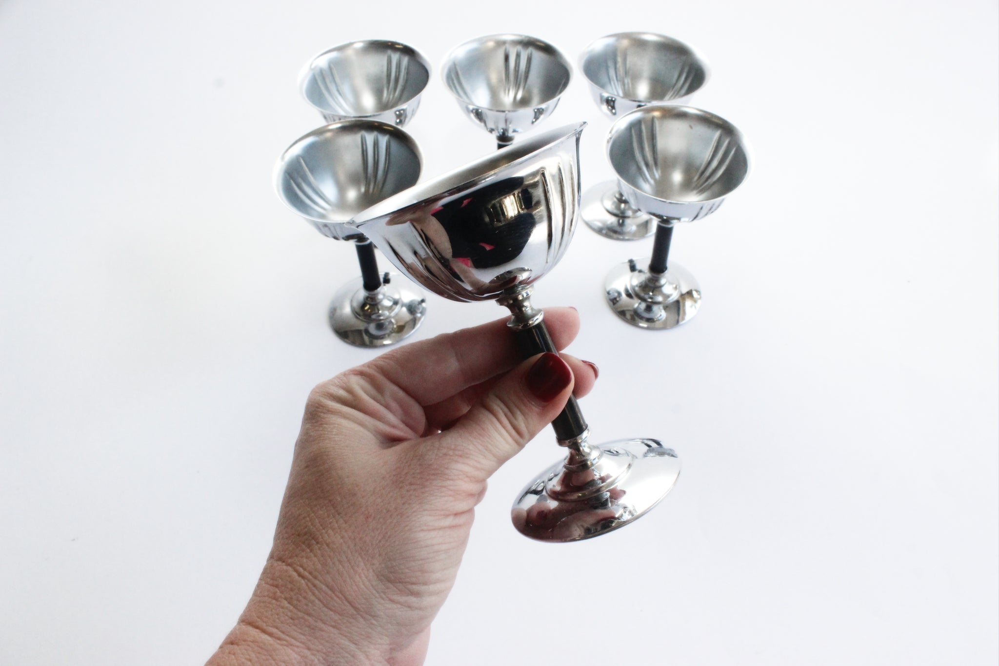Silver Plated Stemmed Goblets, Mid Century Barware