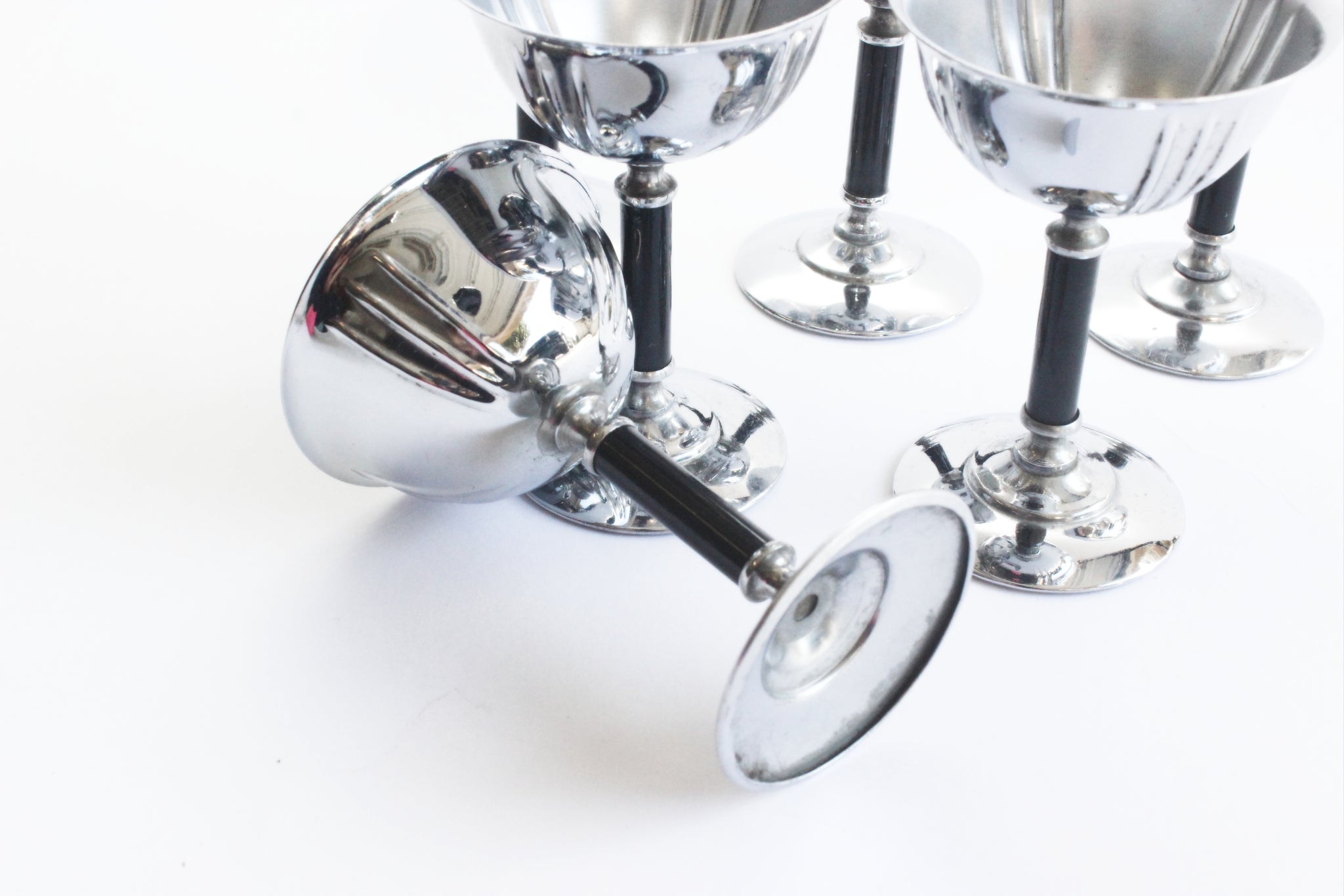 Silver Plated Stemmed Goblets, Mid Century Barware