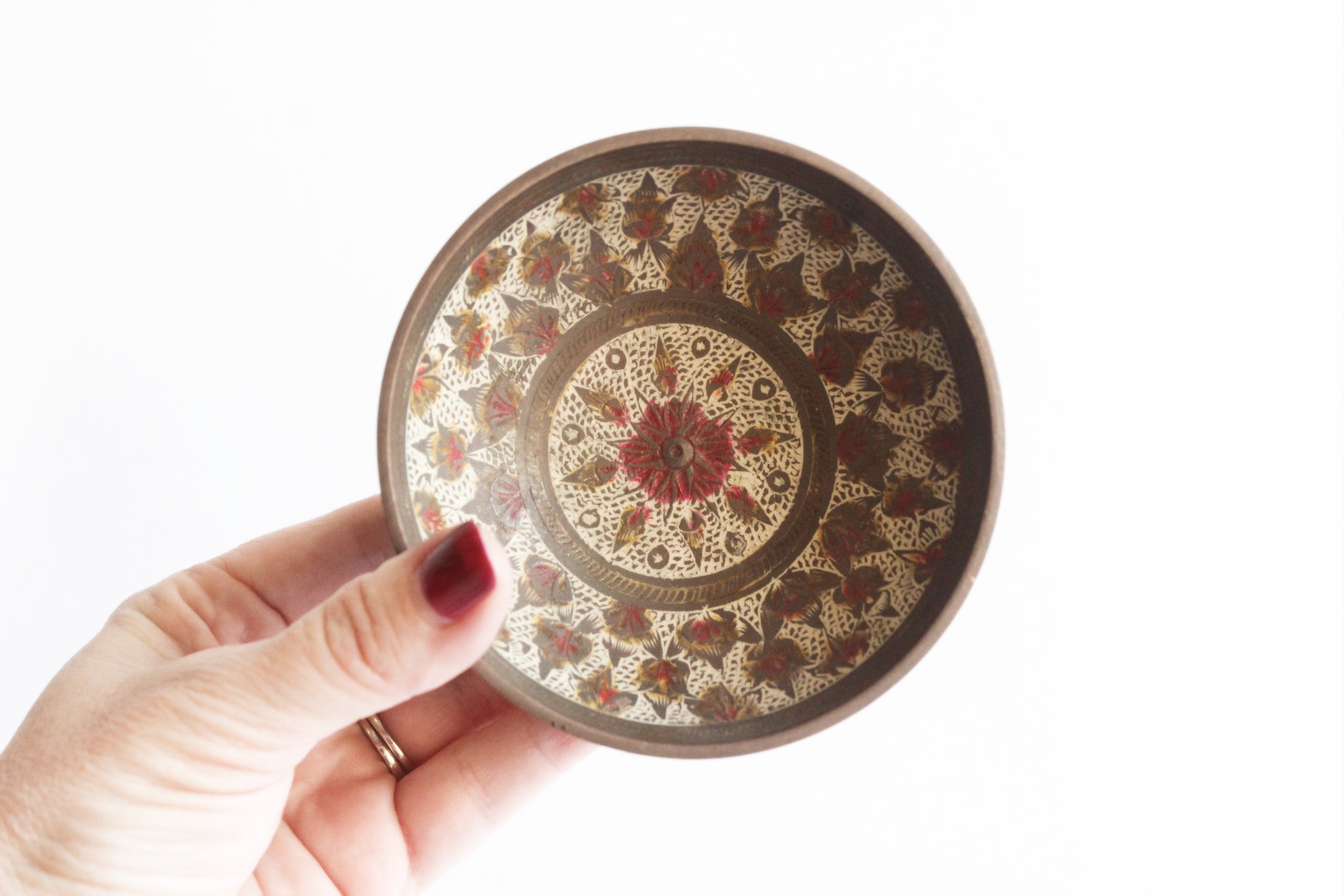 Hand painted Brass Bowl, Ring Dish, Jewelry Holder