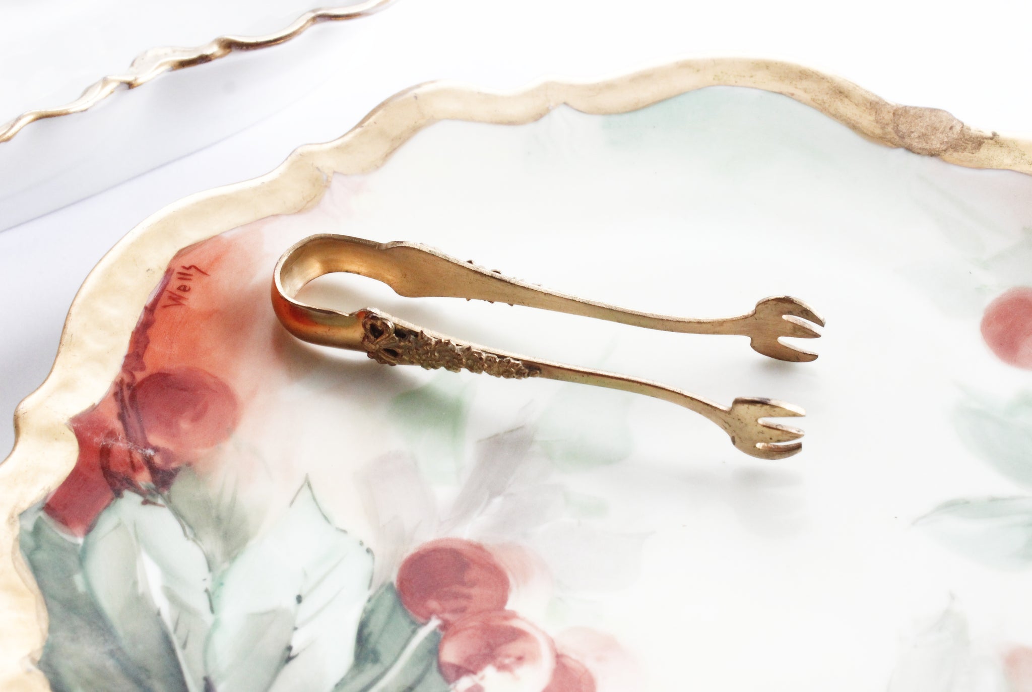 Vintage Gold Appetizer Tongs, Miniature Food Serving Utensil