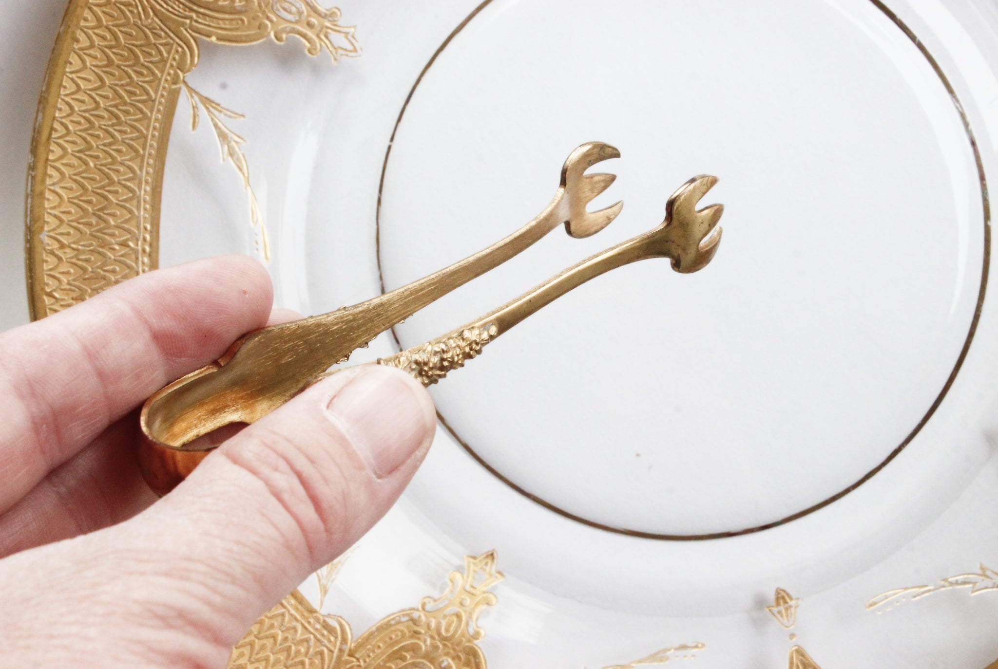 Vintage Gold Appetizer Tongs, Miniature Food Serving Utensil