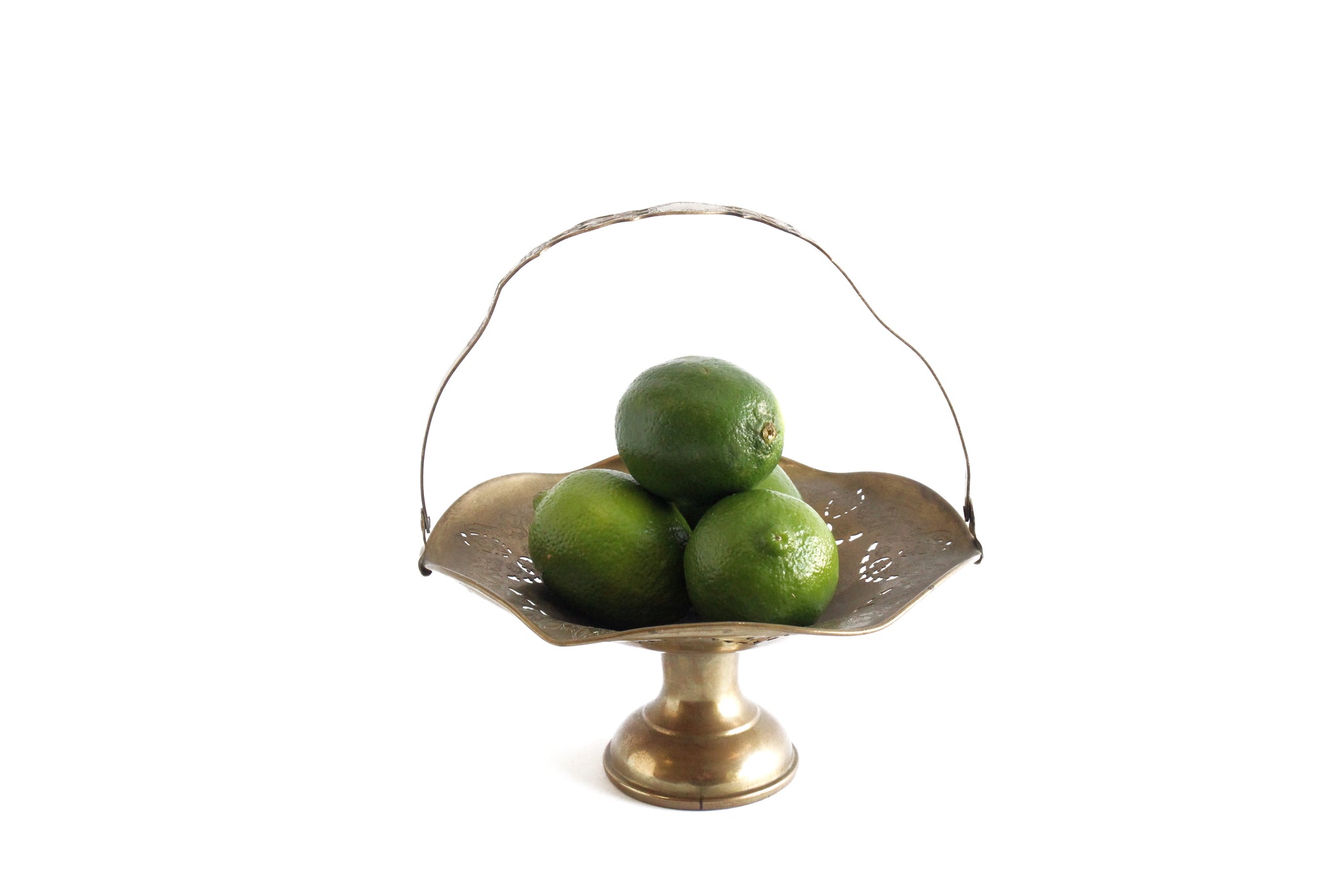 Vintage Brass Pedestal Basket, Flower Girl Basket