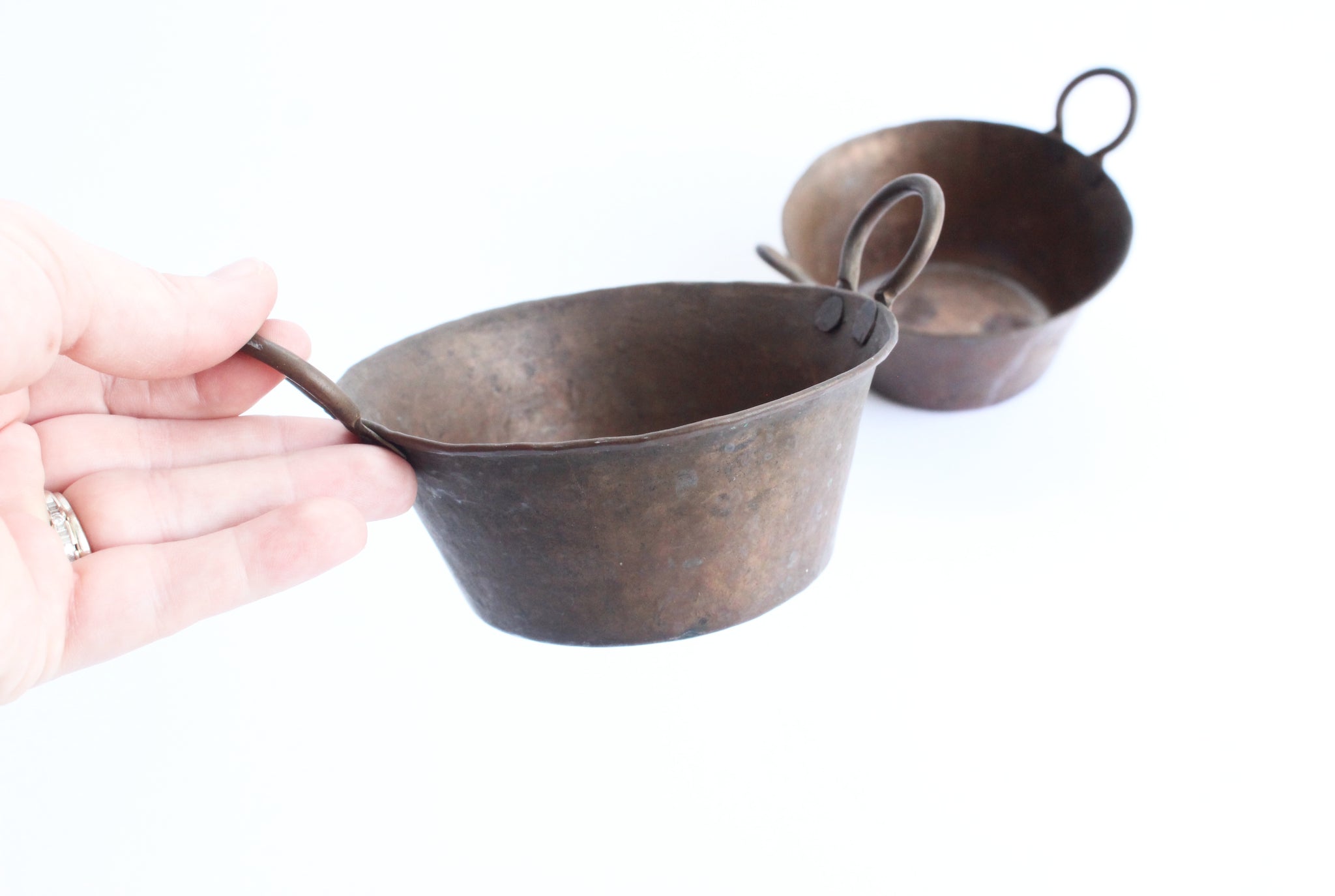 Vintage Hammered Copper Cups, Miniature Buckets, Small Rustic Containers