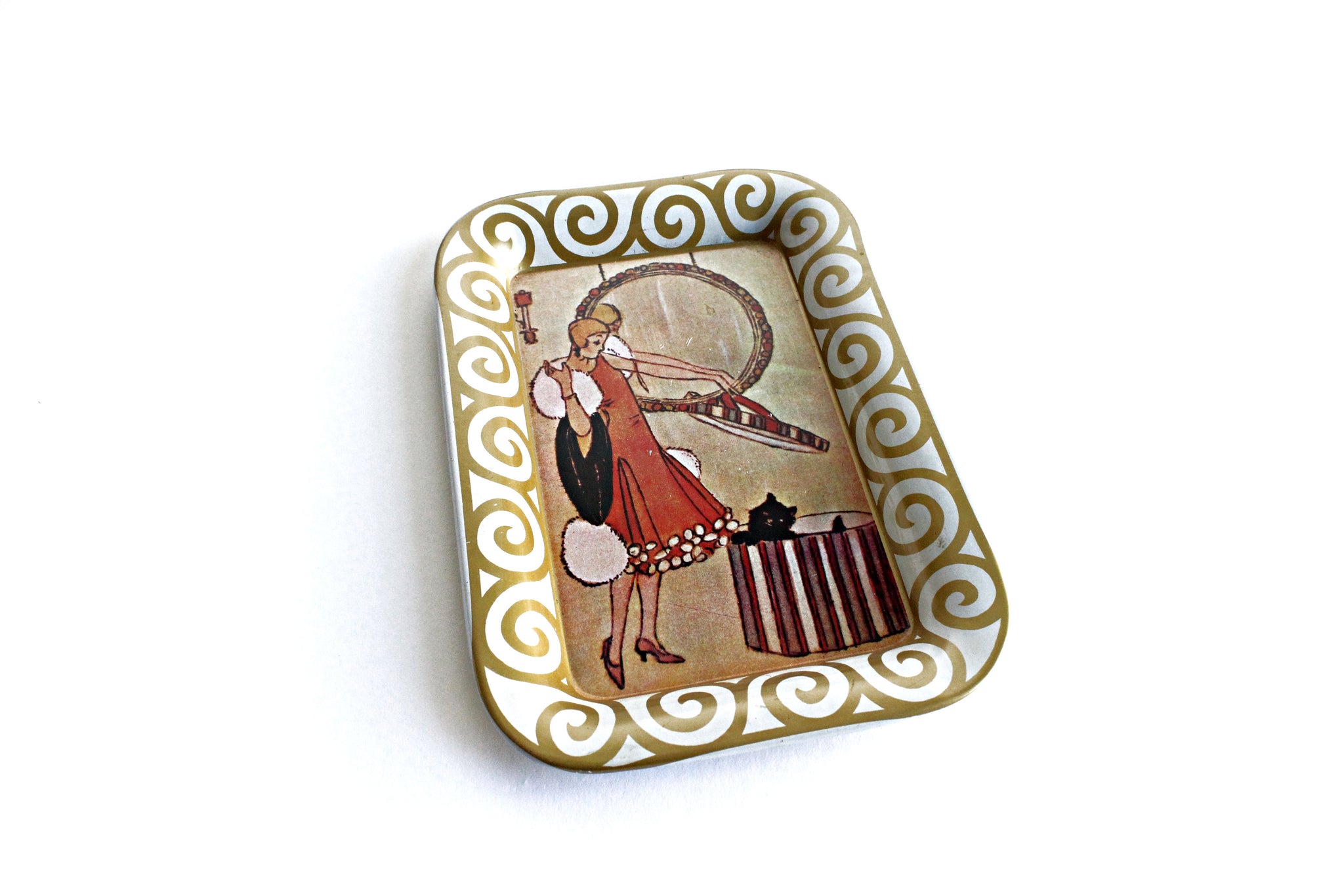 Small Decorative Jewelry Tray, 1920's Lithograph Art
