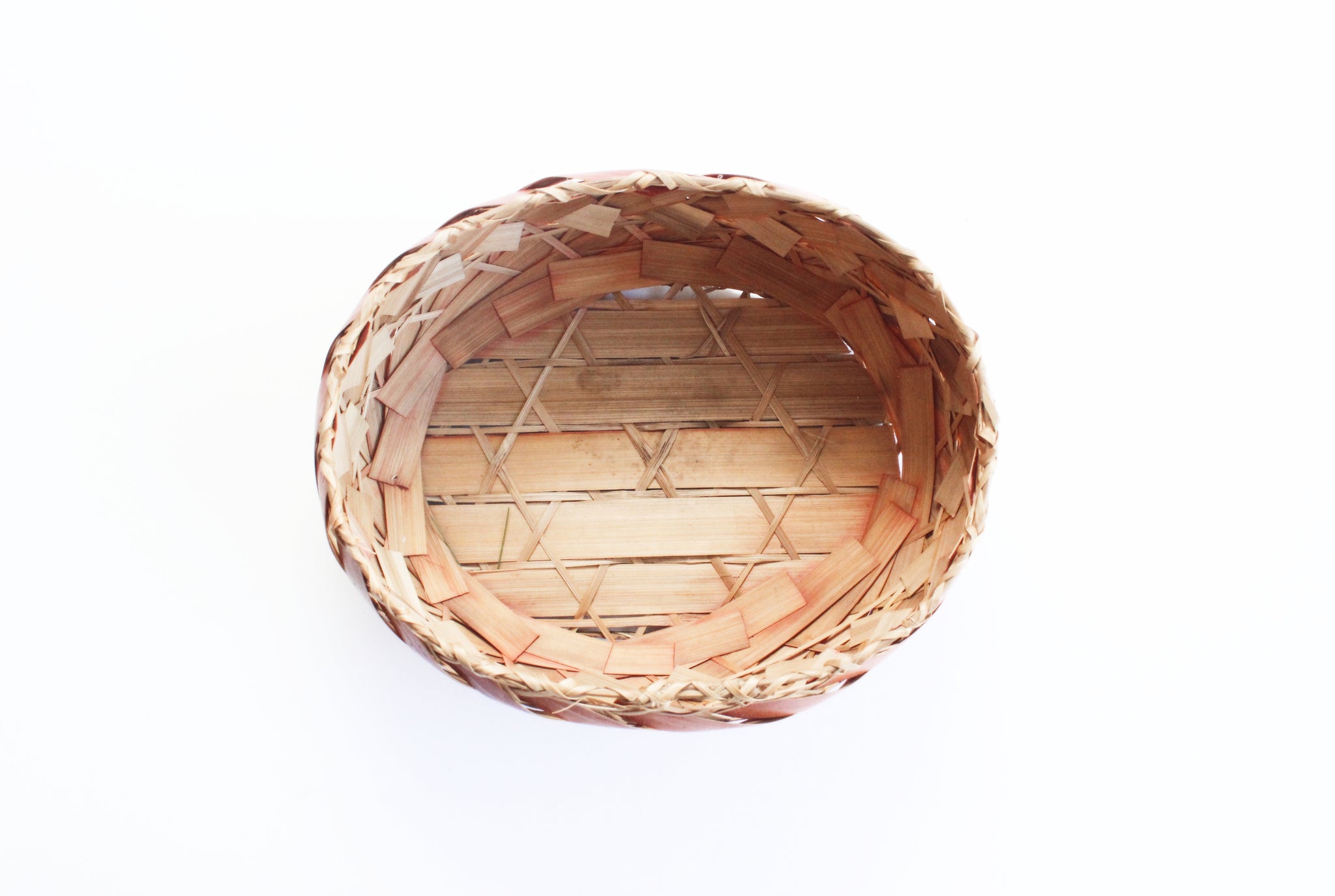 1970s Woven Bamboo Basket, Oval Kitchen Basket Bowl