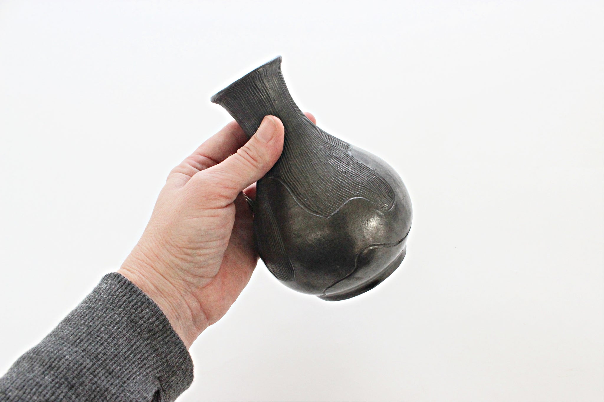 Southwest Style Pottery Bud Vase, Small Etched Clay Vase