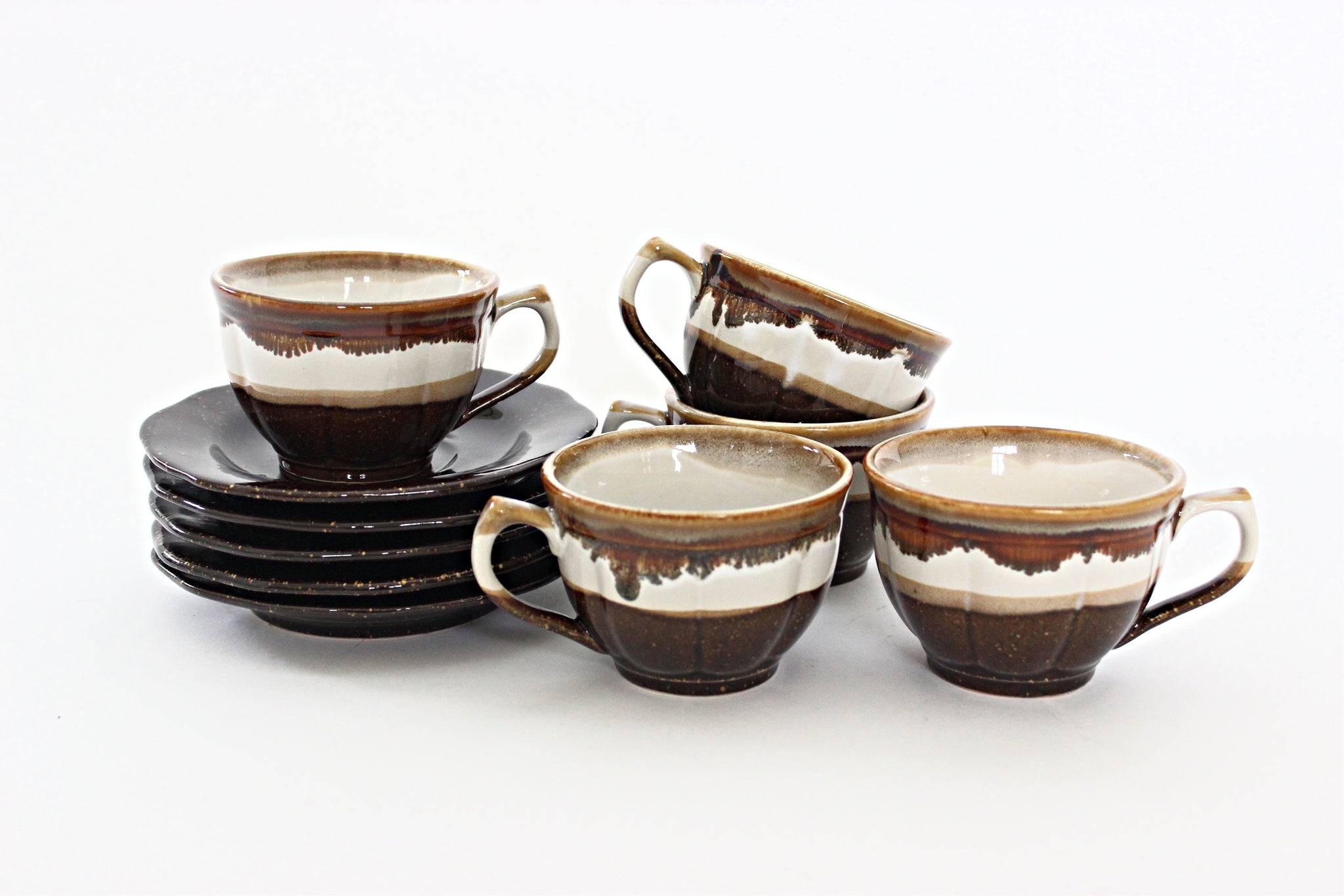 Set of 5 - Stoneware Teacups & Saucers, Coffee/Tea Mugs