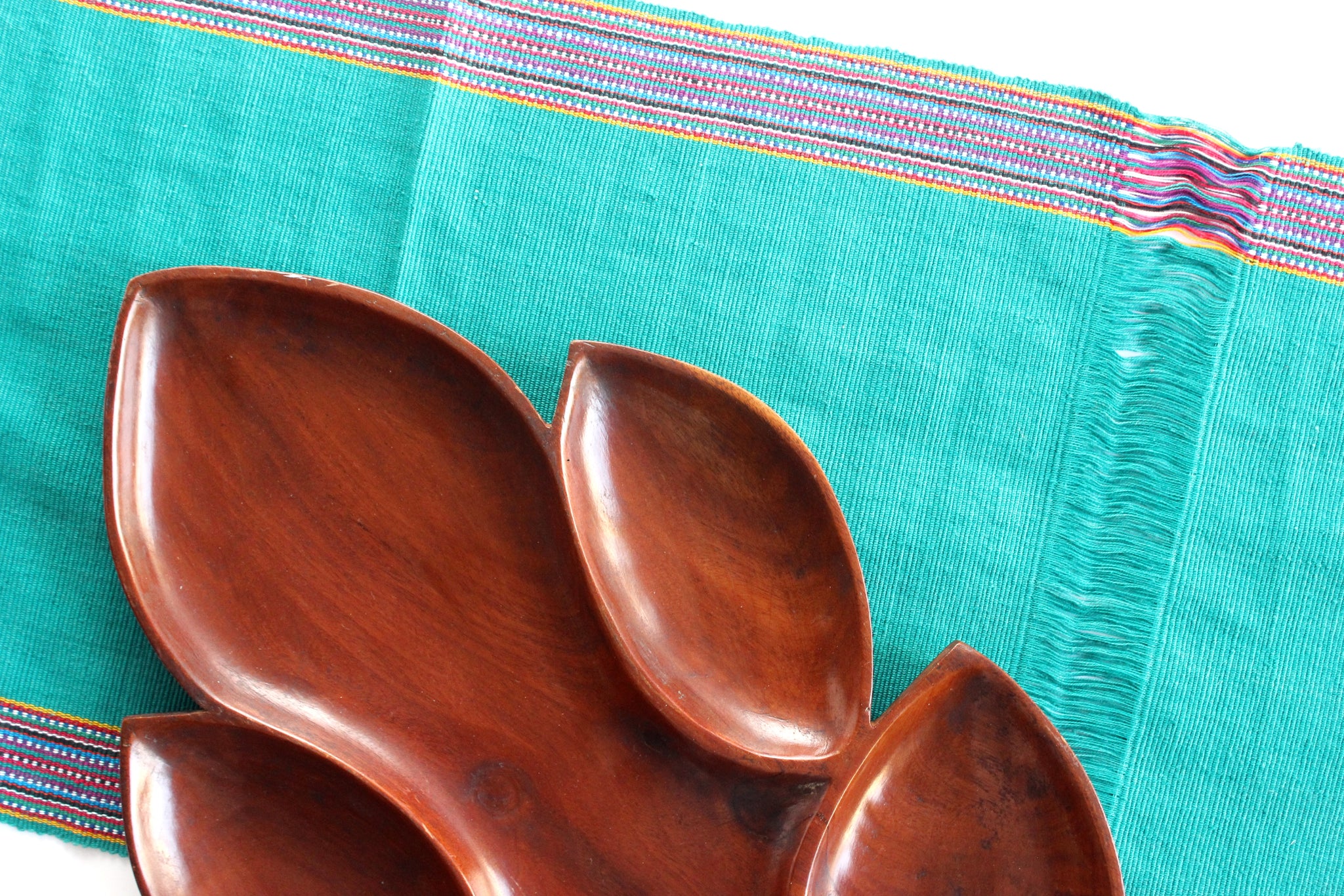 Turquoise Table Runner, Vintage Handmade Table Linen, Sustainable Textiles