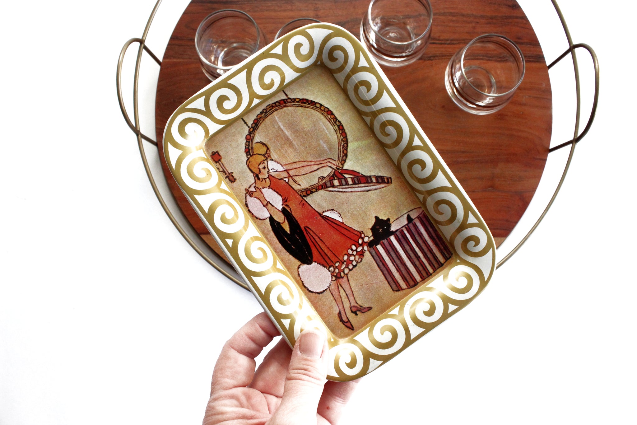 Small Decorative Jewelry Tray, 1920's Lithograph Art