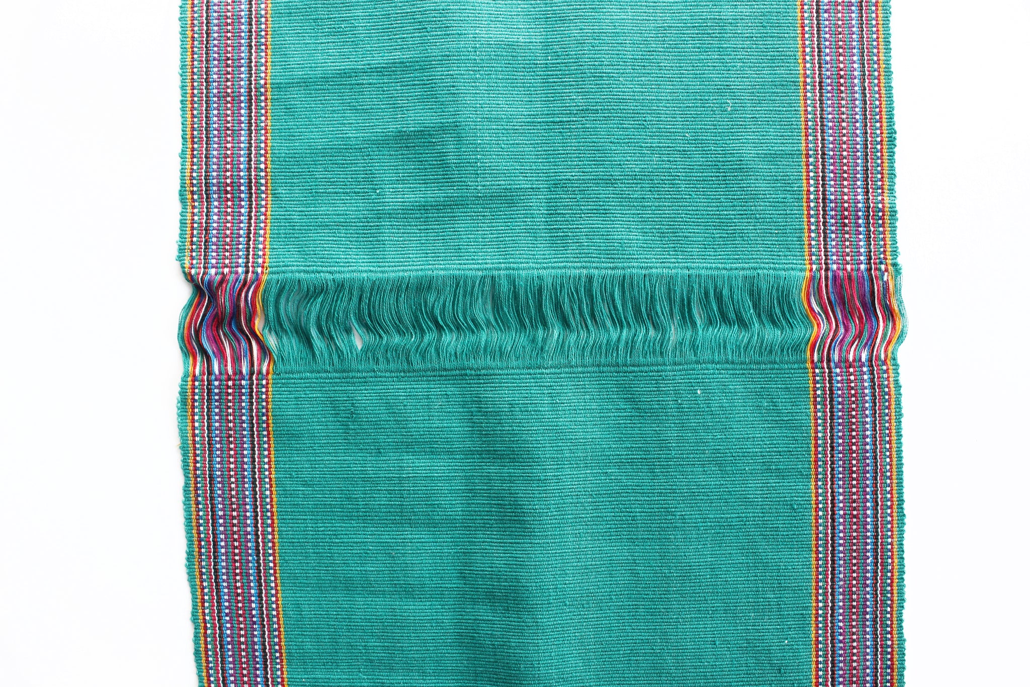 Turquoise Table Runner, Vintage Handmade Table Linen, Sustainable Textiles