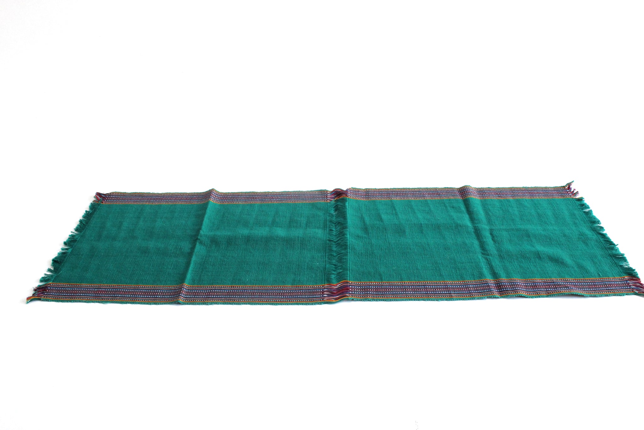 Turquoise Table Runner, Vintage Handmade Table Linen, Sustainable Textiles