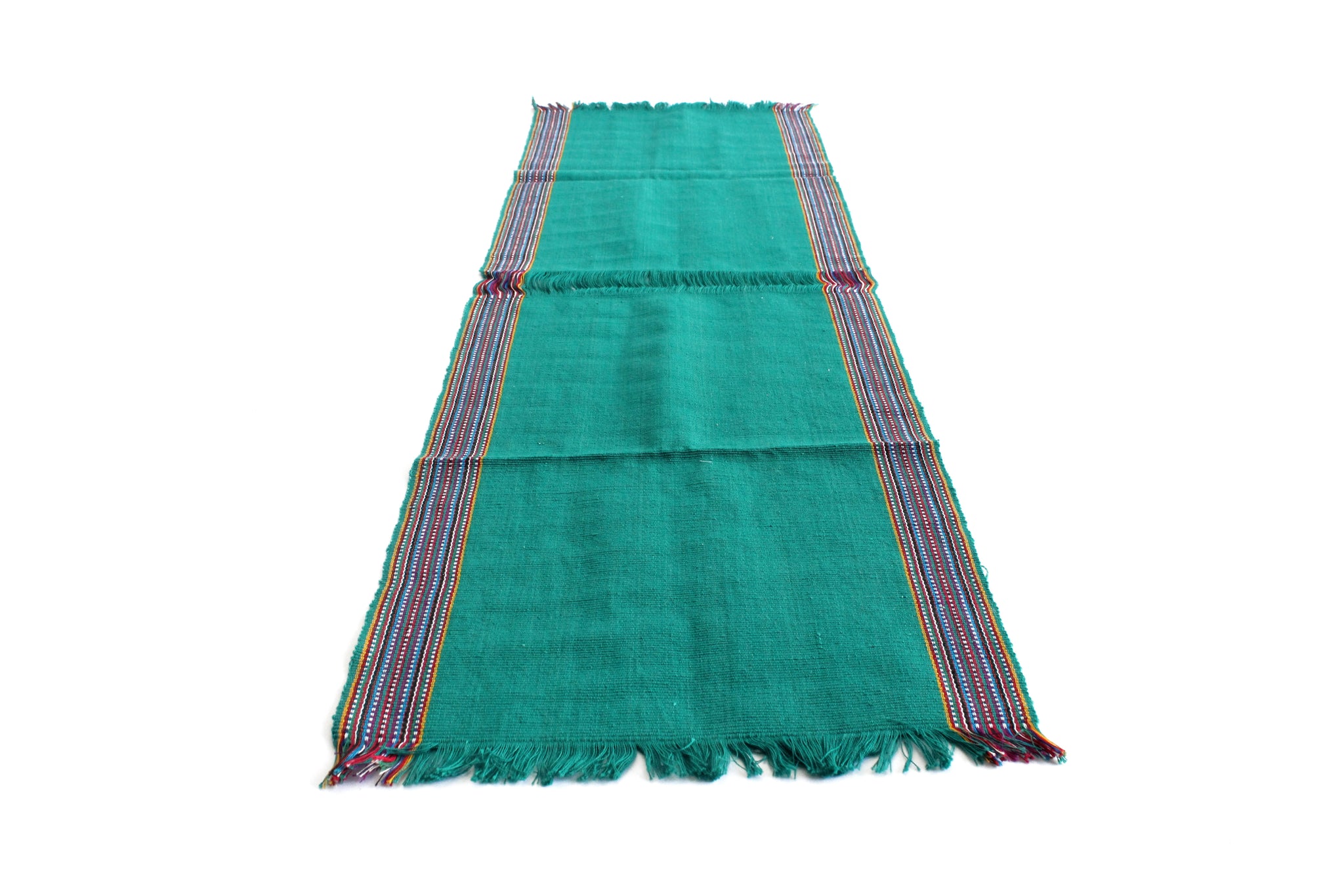 Turquoise Table Runner, Vintage Handmade Table Linen, Sustainable Textiles
