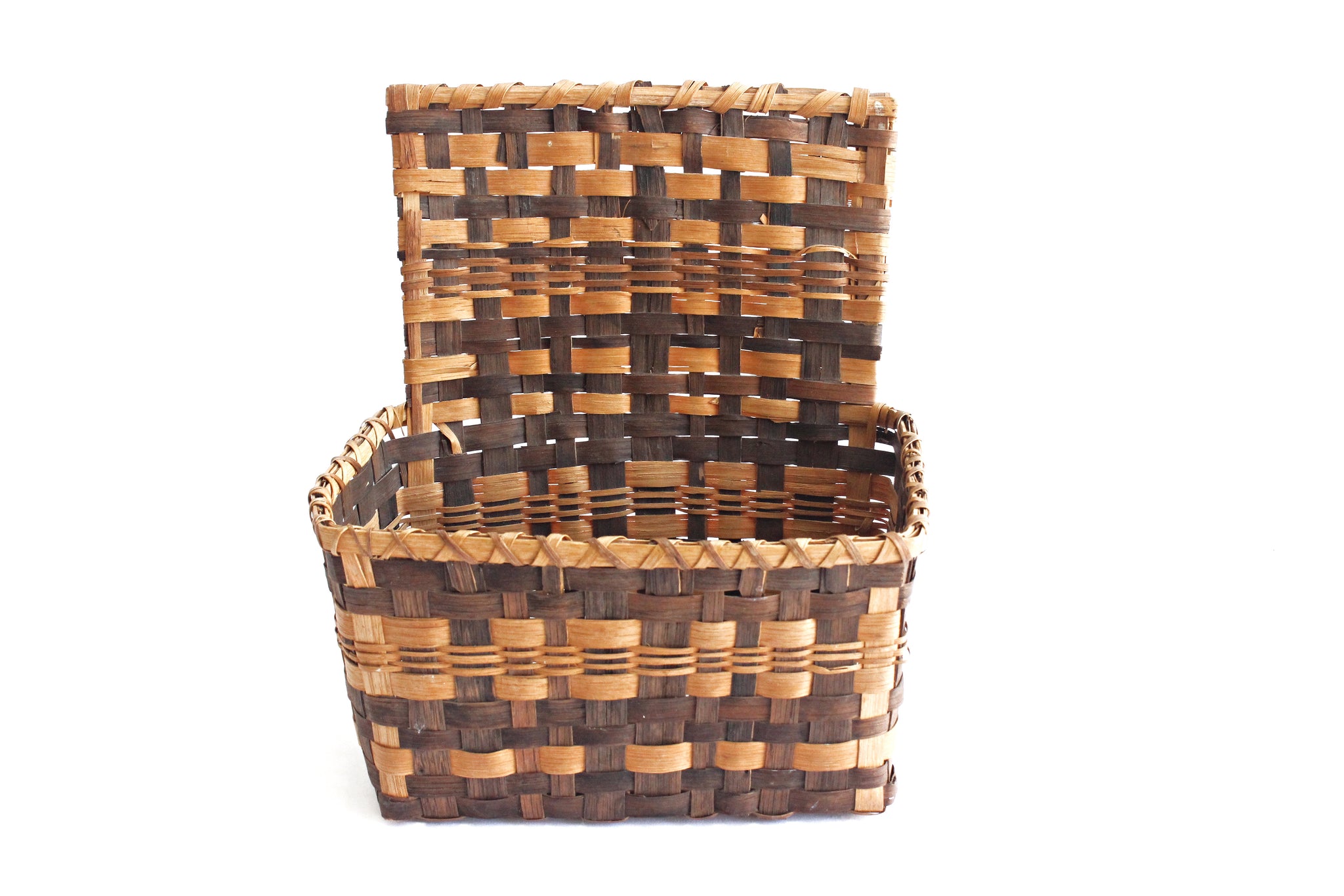 1970's Woven Bamboo Storage Basket, Entry Table Organization Basket, Hanging Basket Planter
