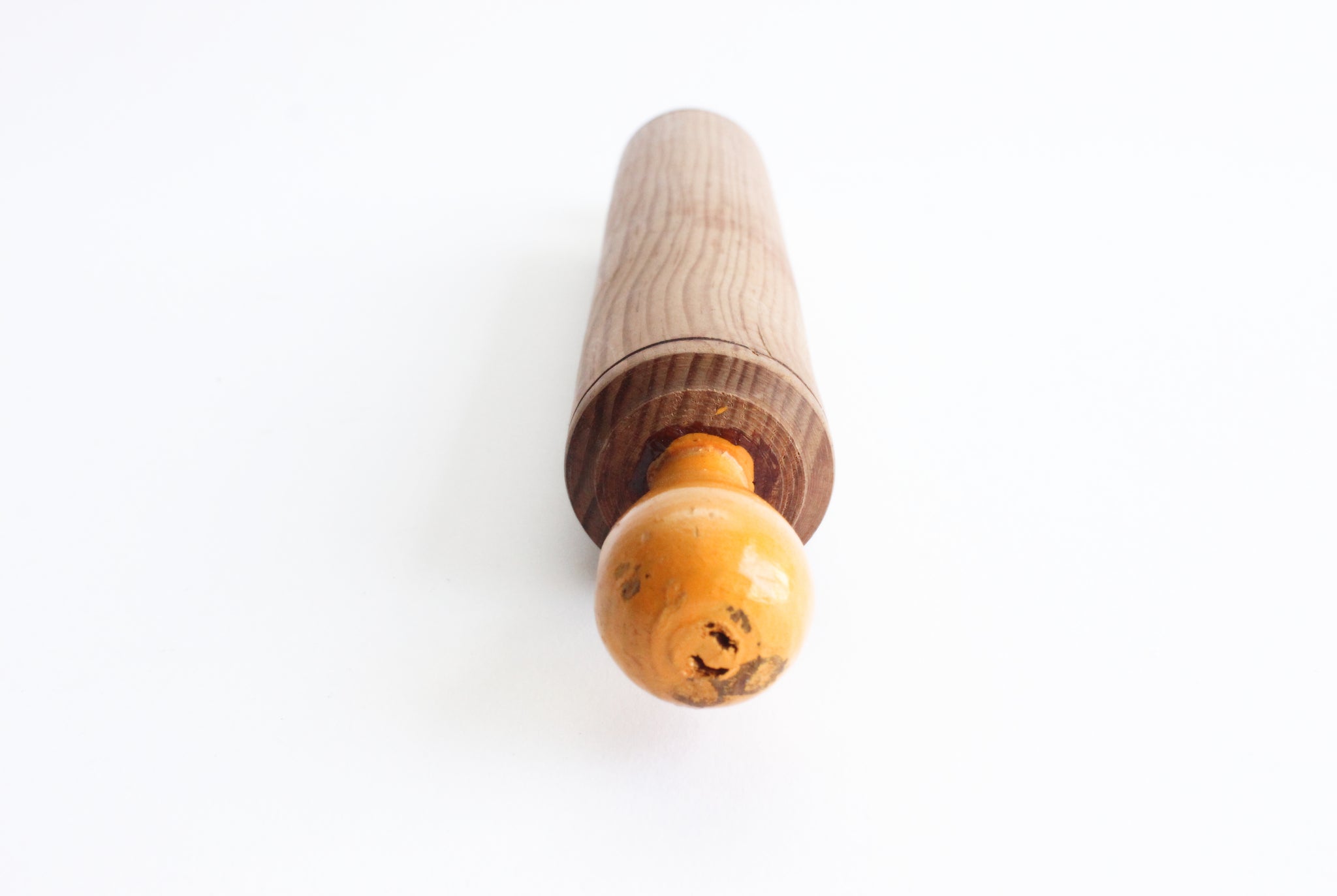 Vintage Wooden Rolling Pin with Painted Yellow Handles