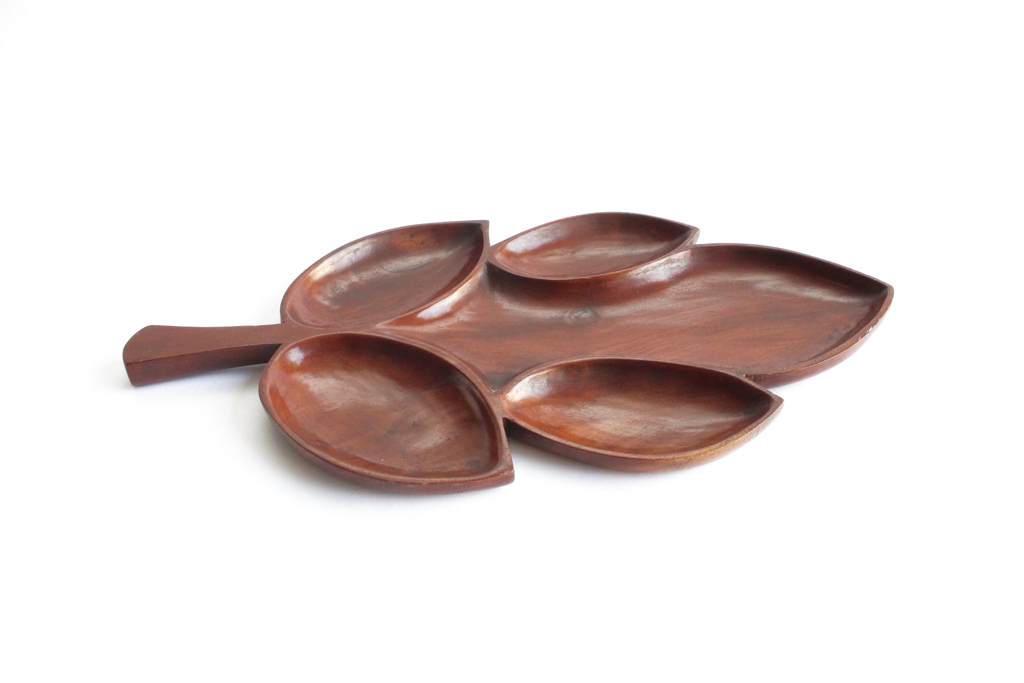 Large 1970's Wood Tray, Leaf Shaped Monkey Pod Tray