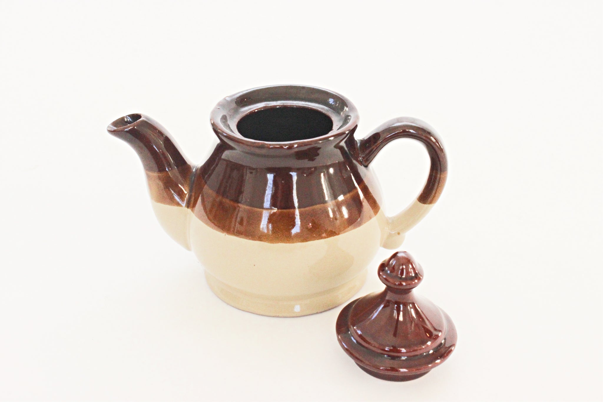 Vintage Glazed Stoneware Teapot, Small Personal Teapot