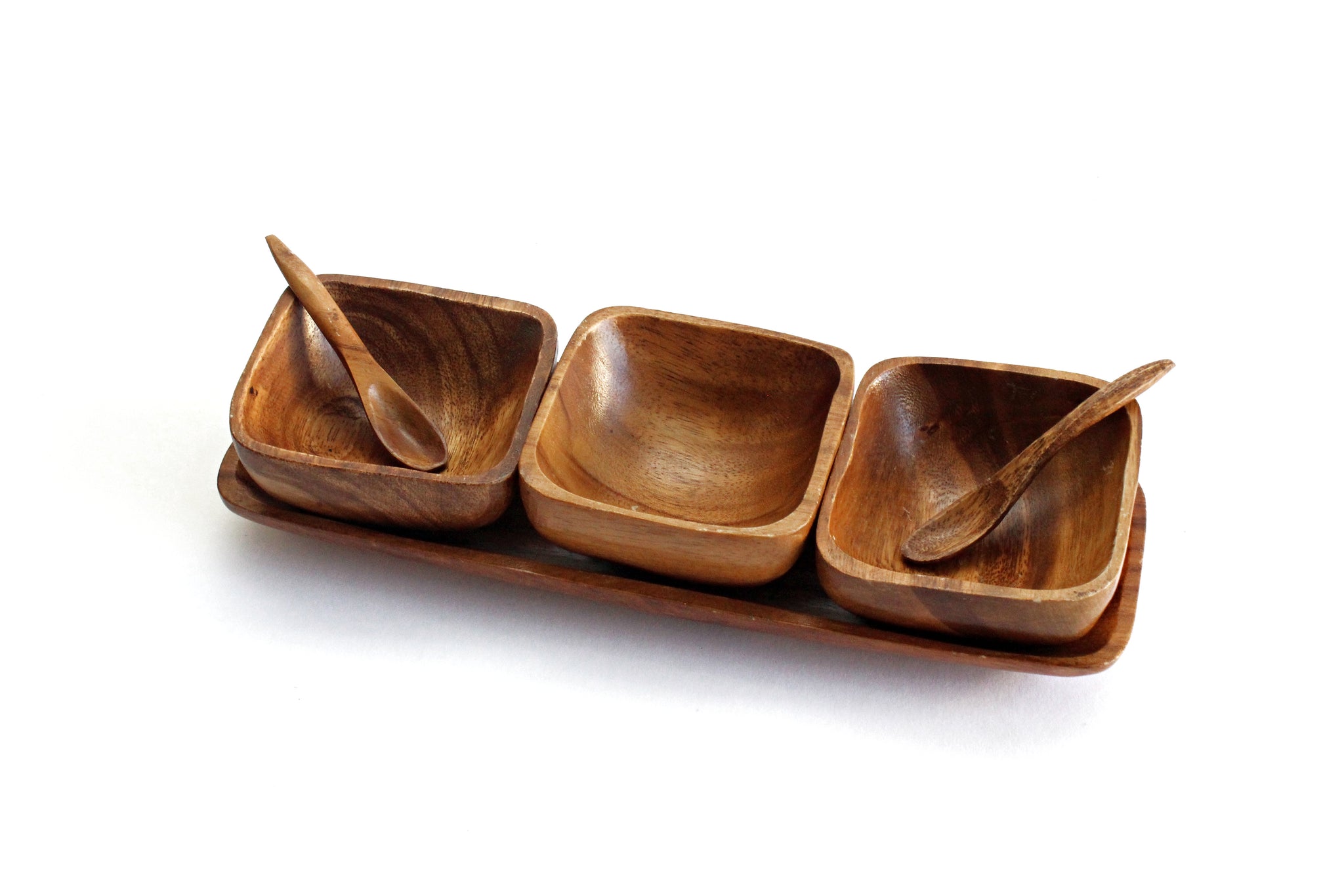 Vintage Monkey Pod Condiment Serving Dish, Wood Sauce Bowls