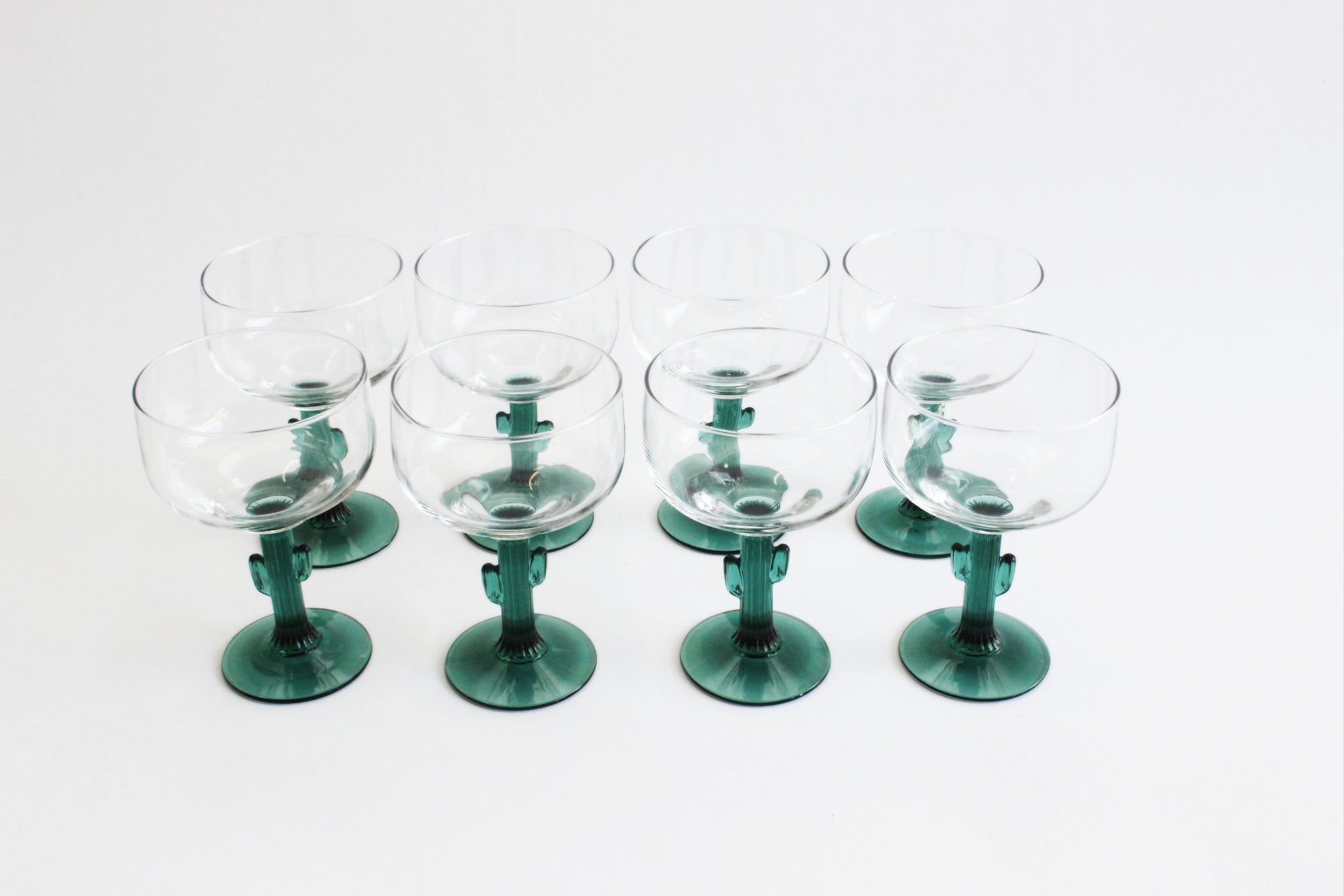 Cactus Stem Margherita Glasses, Set of 8 Vintage Cocktail Glasses