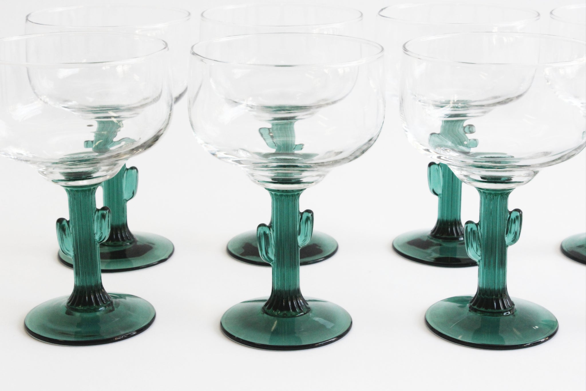 Cactus Stem Margherita Glasses, Set of 8 Vintage Cocktail Glasses