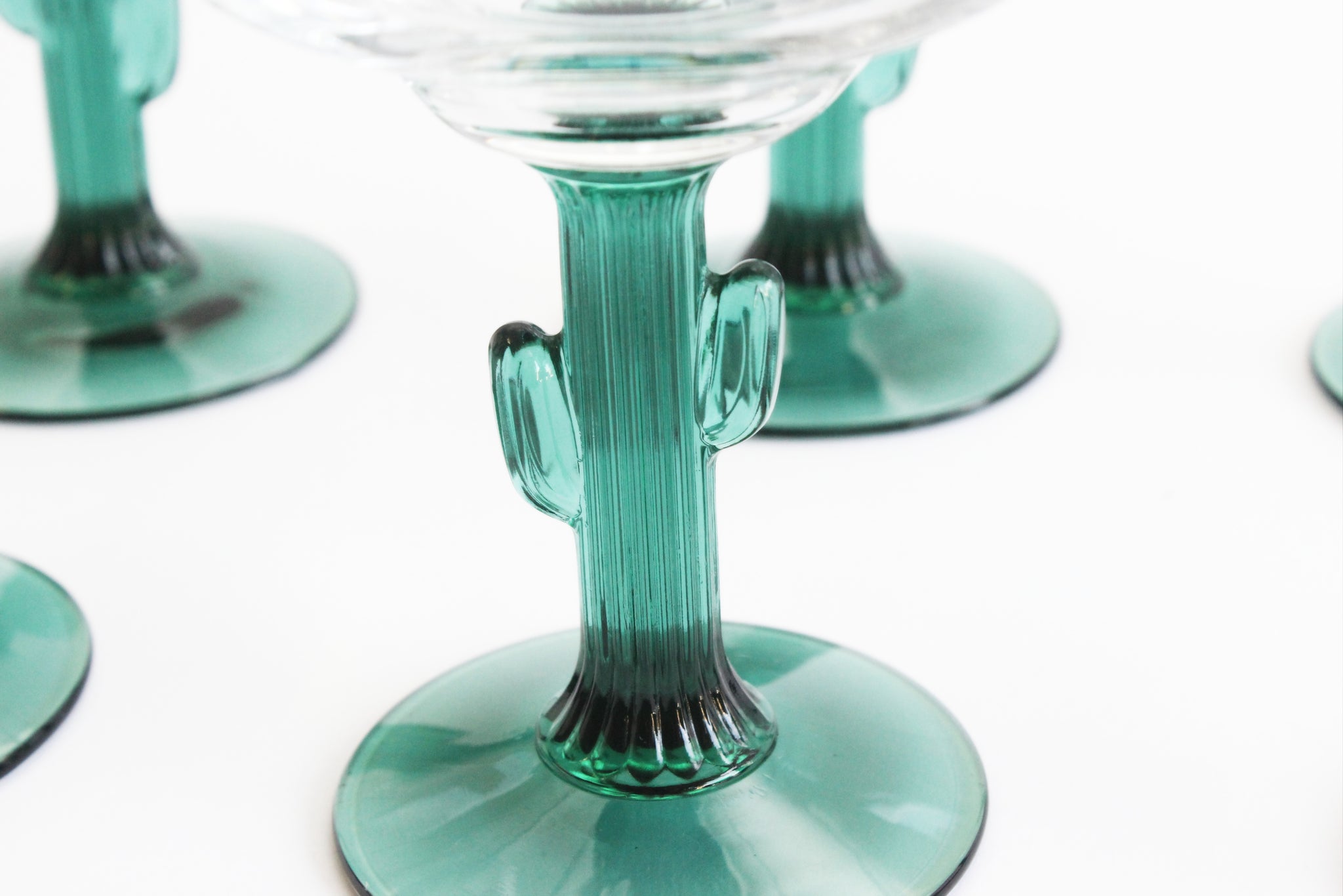 Cactus Stem Margherita Glasses, Set of 8 Vintage Cocktail Glasses