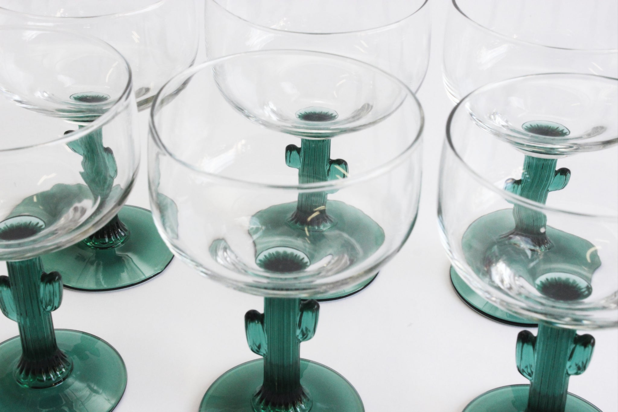 Cactus Stem Margherita Glasses, Set of 8 Vintage Cocktail Glasses