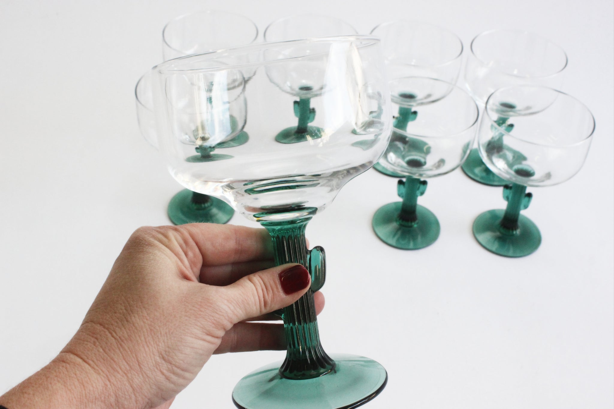 Cactus Stem Margherita Glasses, Set of 8 Vintage Cocktail Glasses