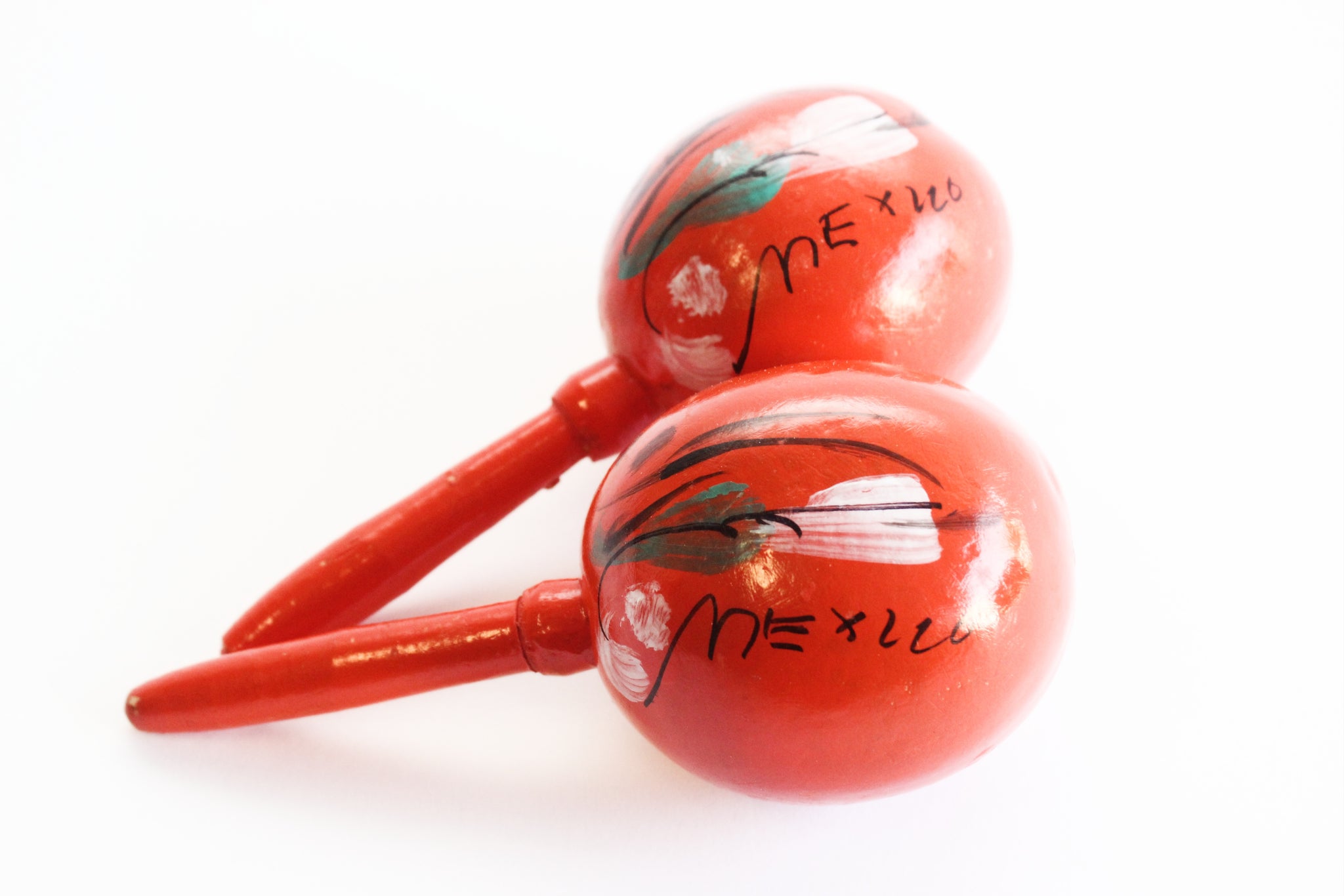 Mexican Maracas, Vintage Hand Painted Shaker