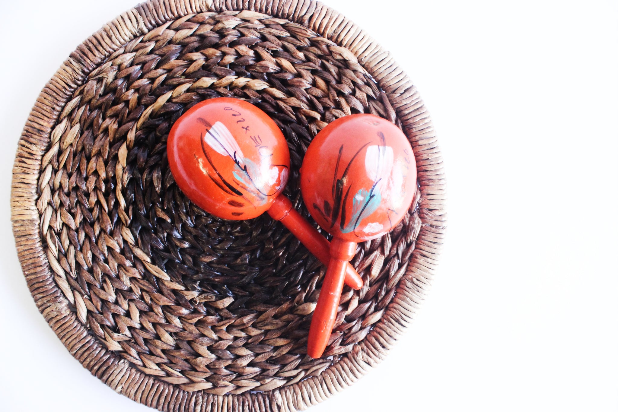 Mexican Maracas, Vintage Hand Painted Shaker