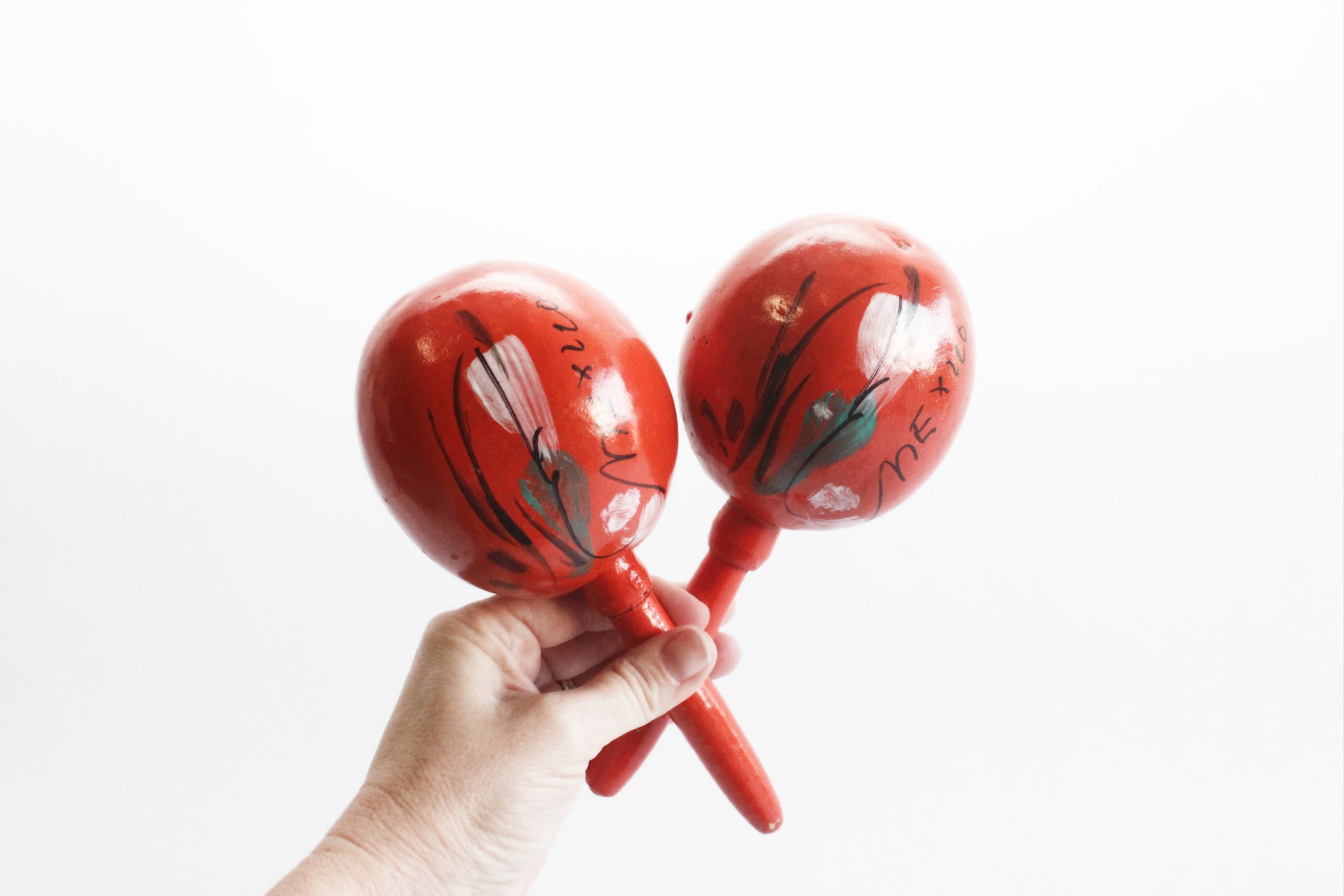 Mexican Maracas, Vintage Hand Painted Shaker