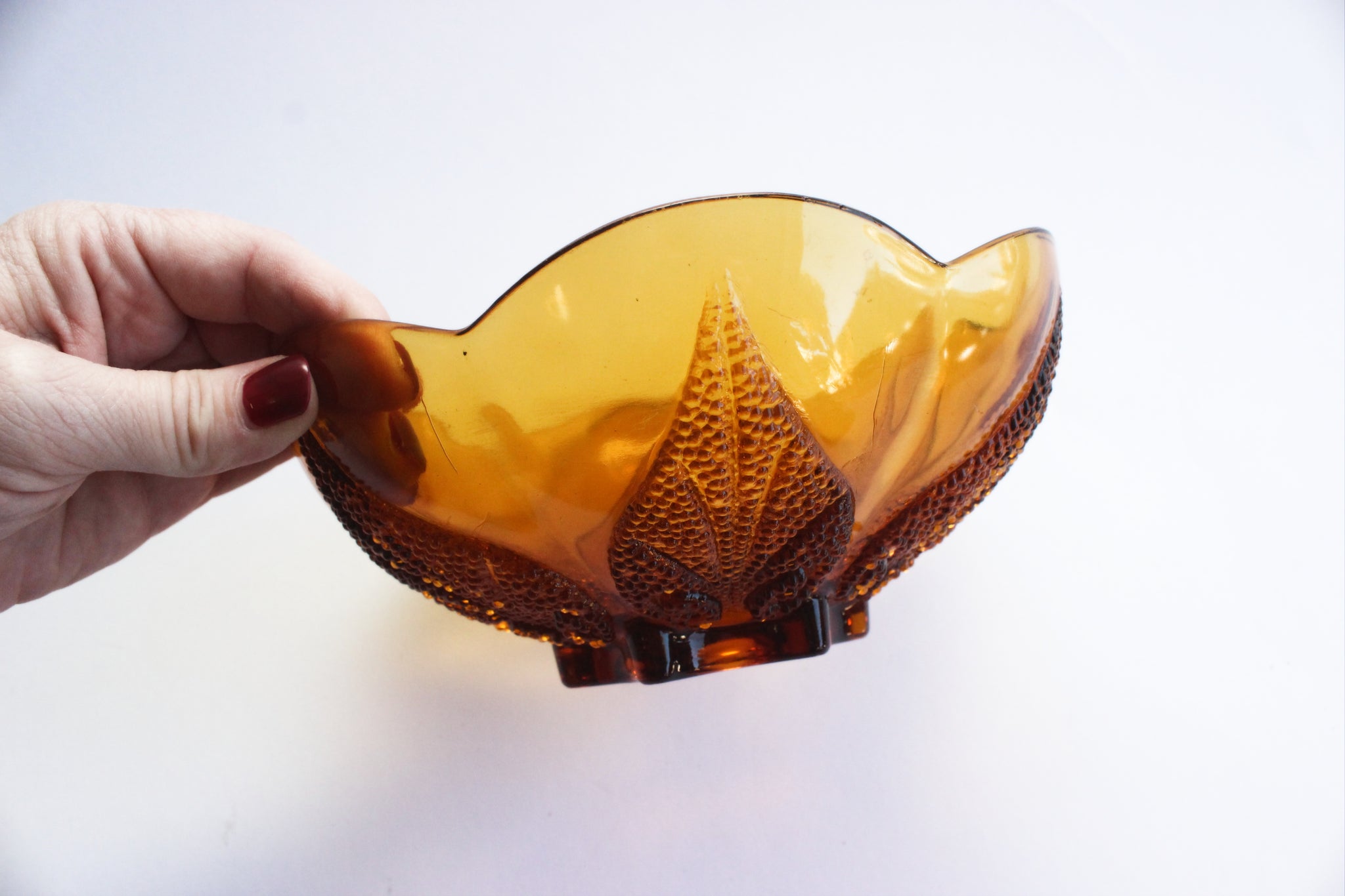 Amber Glass Bowl, Small Vintage Serving Bowl