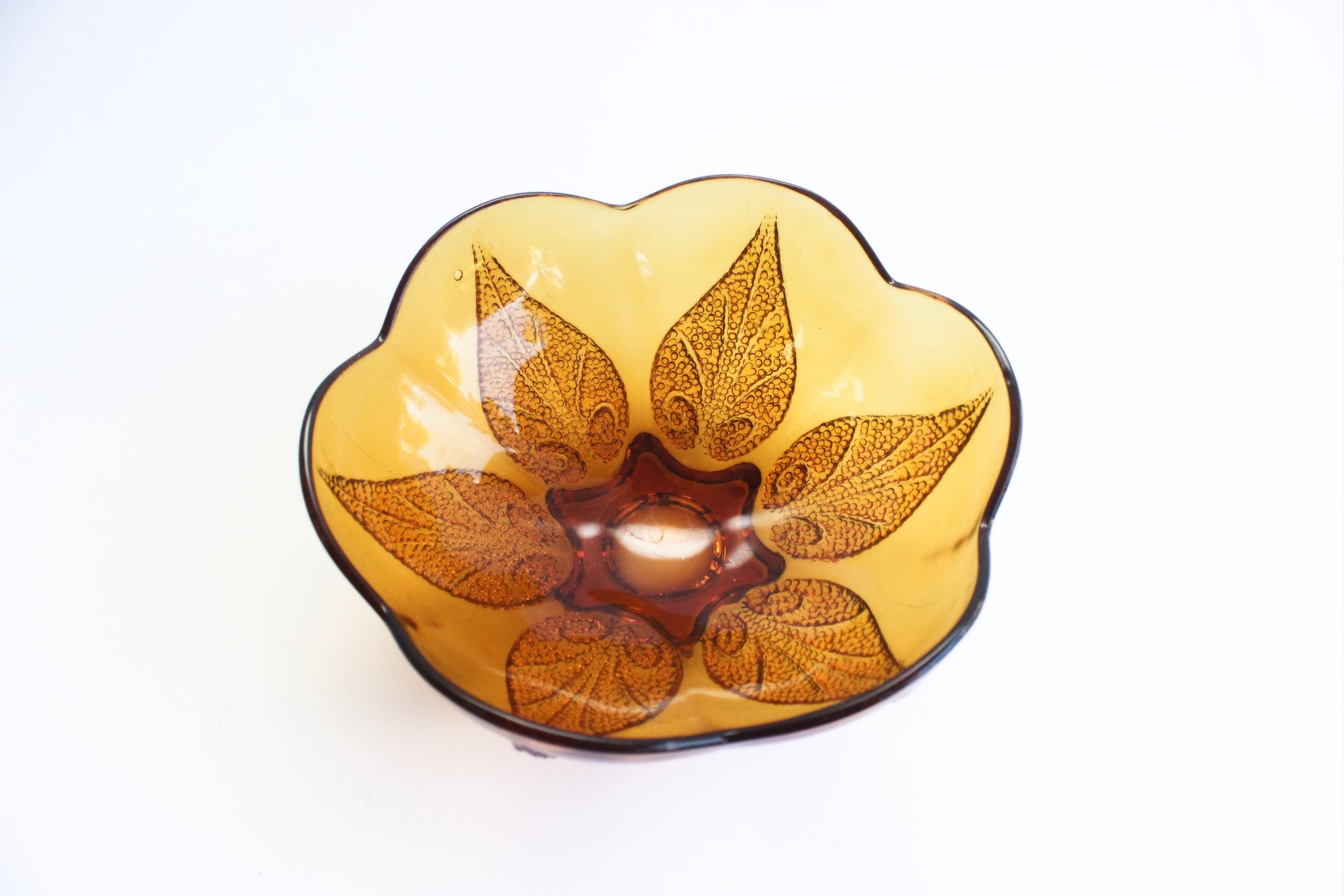 Amber Glass Bowl, Small Vintage Serving Bowl