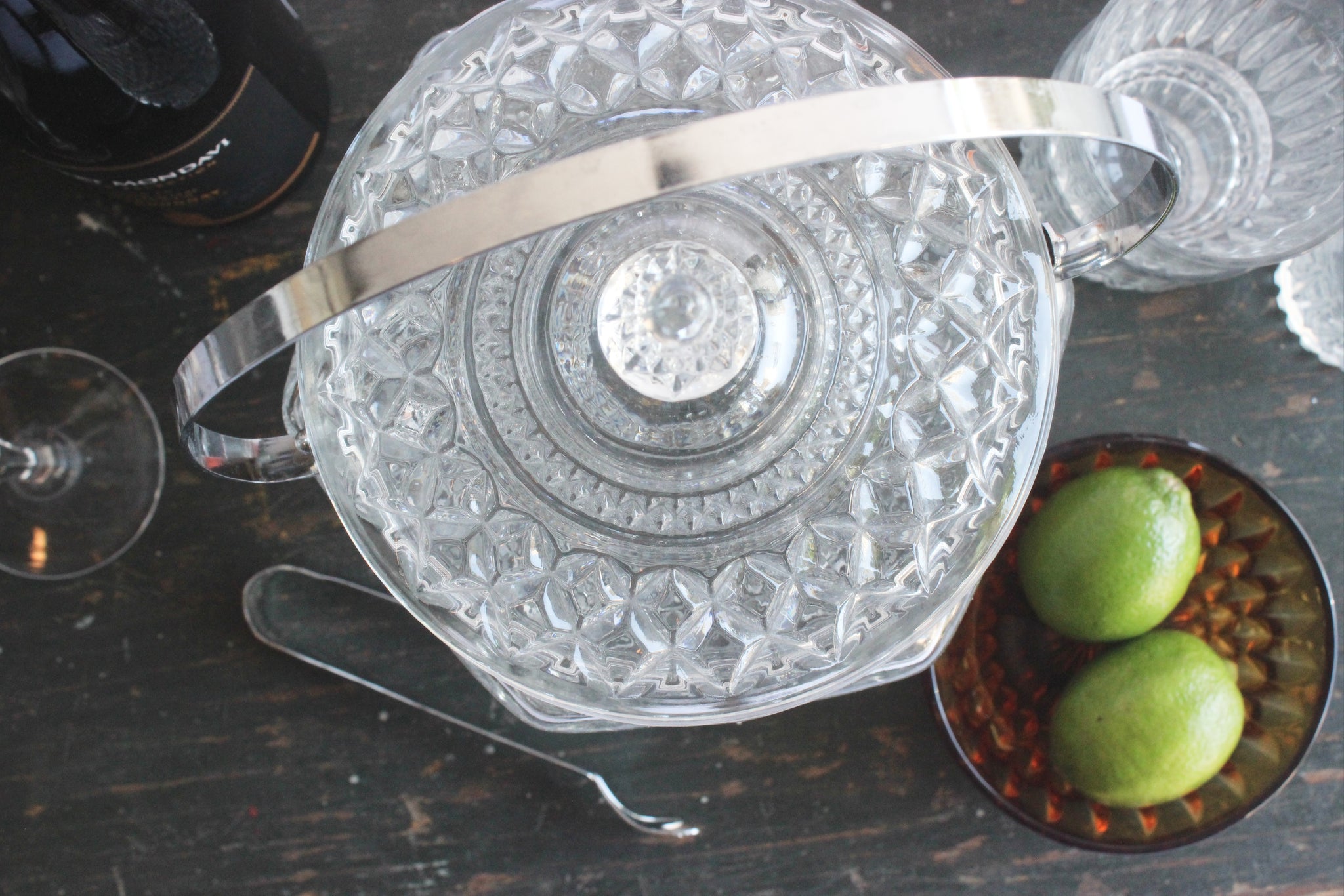 Mid Century Glass Ice Bucket, Vintage Glass Ice Container
