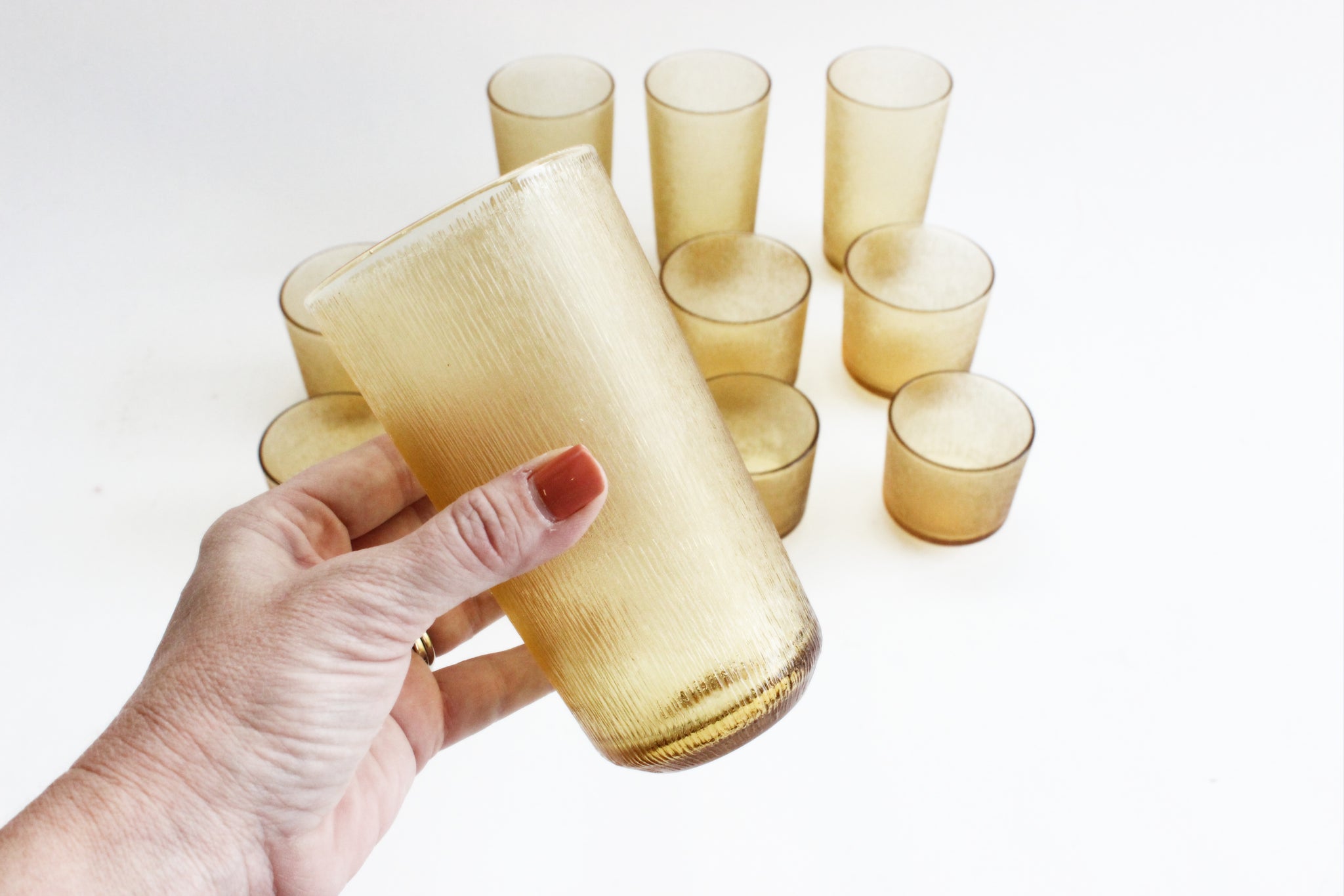 Yellow Drinking Glasses, Amber Glass Water Tumblers, Vintage Glassware