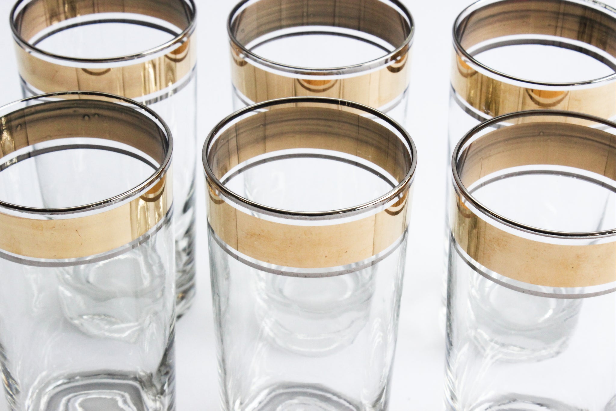 Gold Trim High Ball Glasses, Water Tumblers, Vintage Glassware