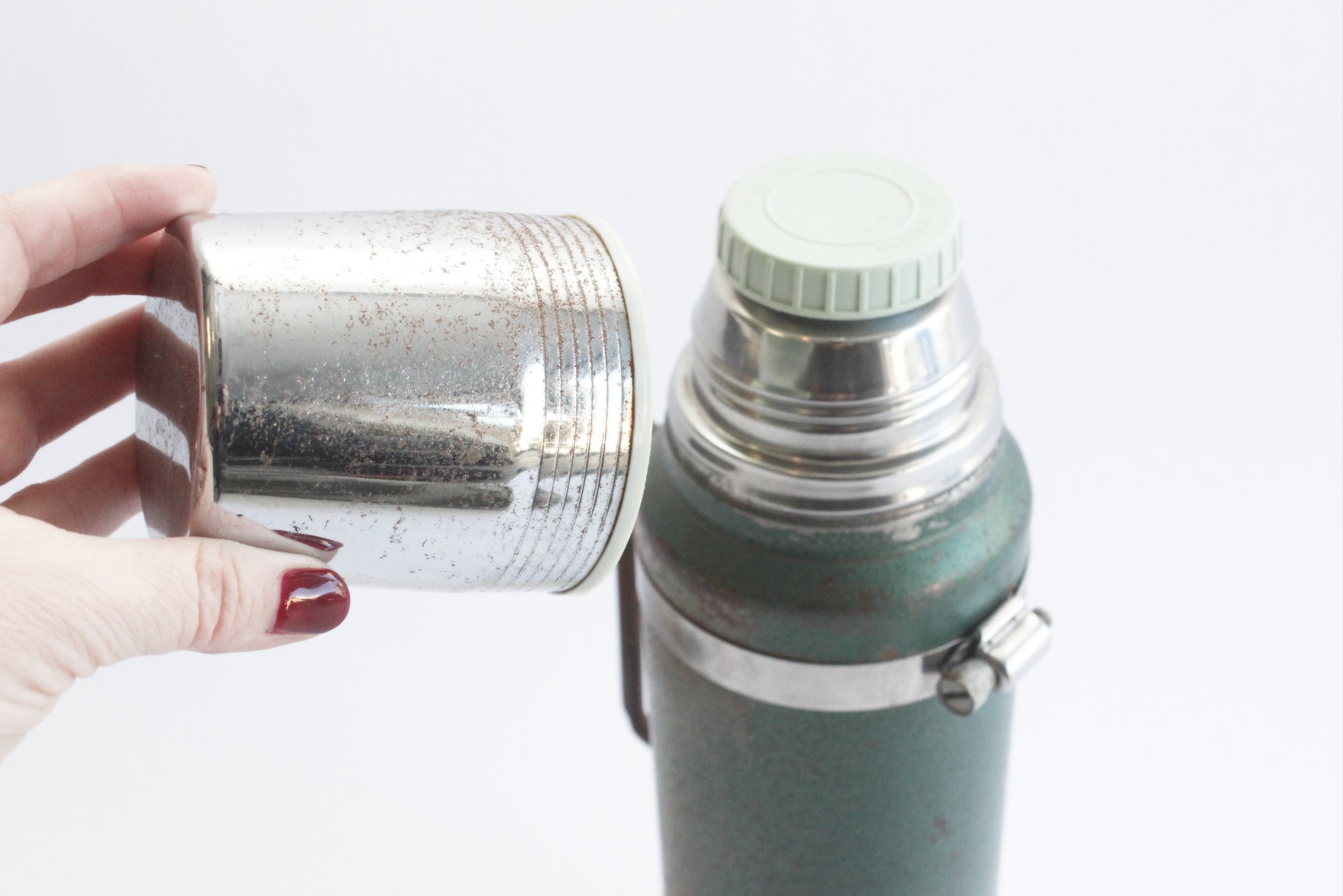 Green Metal Aladdin Stanley Thermos, Vintage Camping Gear