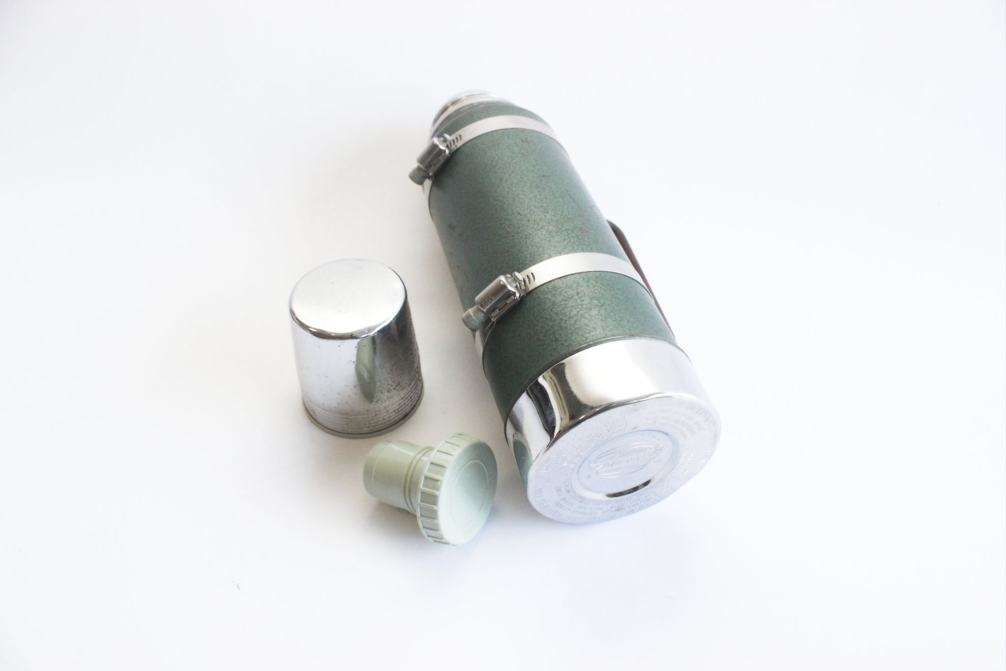 Green Metal Aladdin Stanley Thermos, Vintage Camping Gear