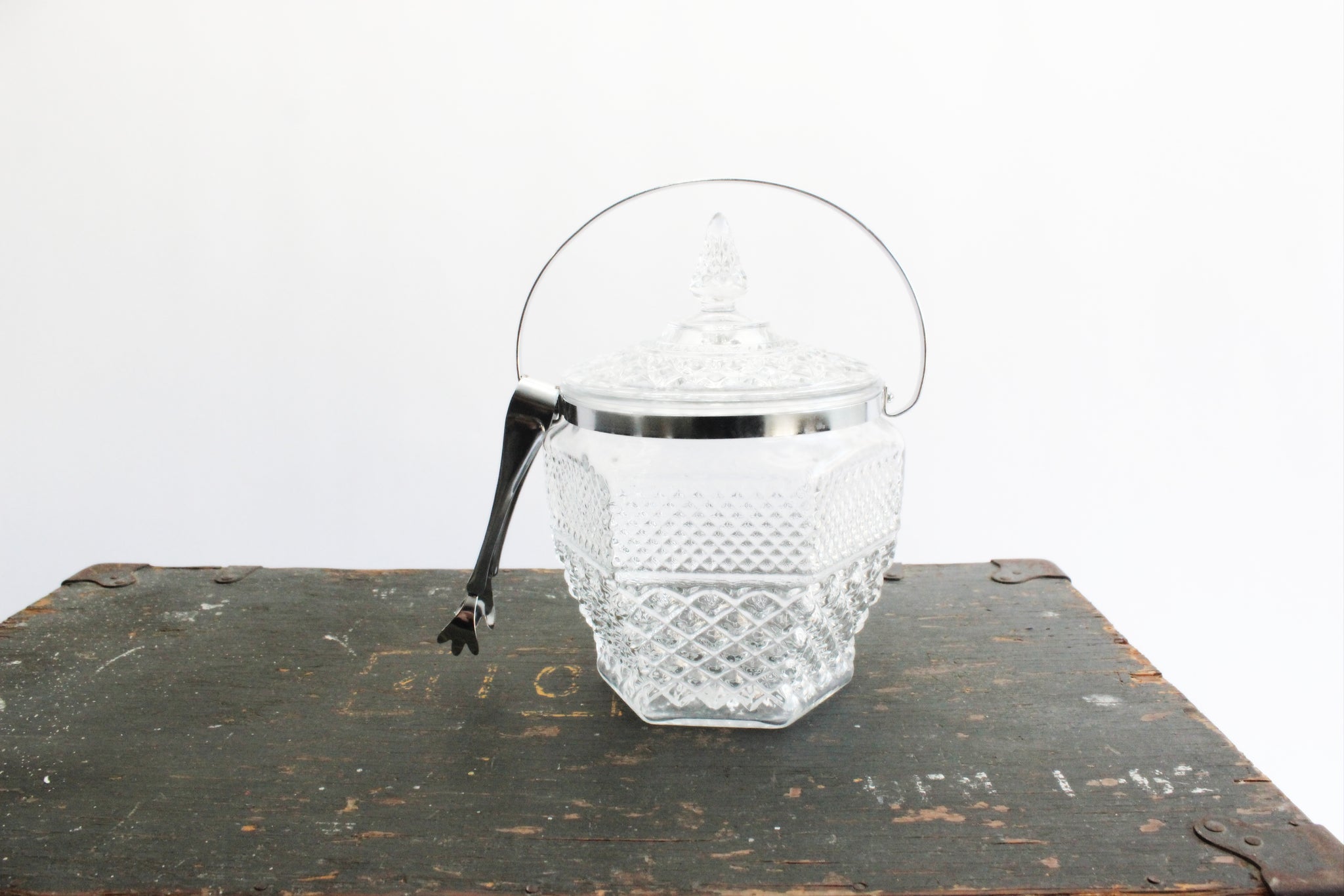Mid Century Glass Ice Bucket, Vintage Glass Ice Container