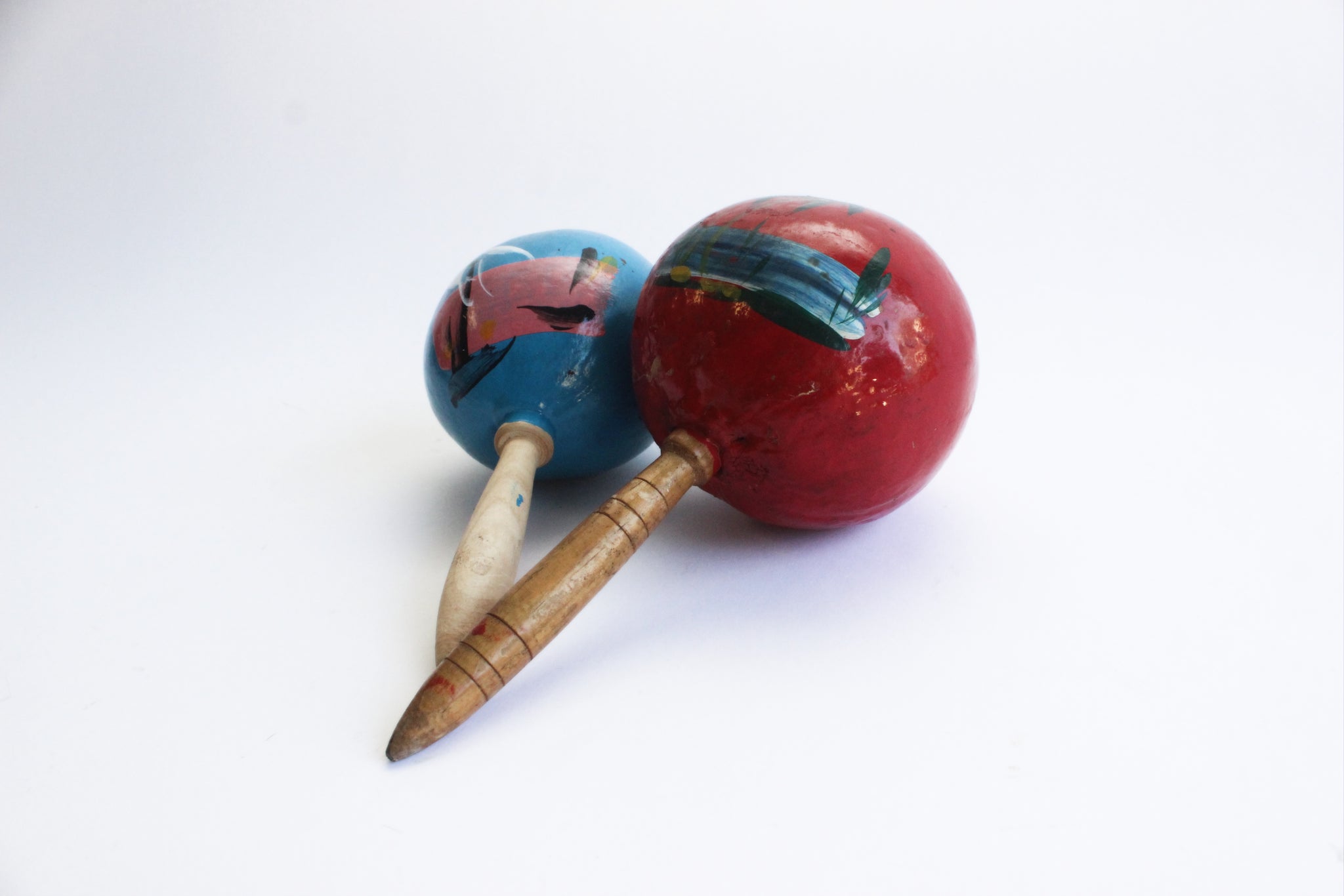 Vintage Coconut Shell Maracas, Hand Painted Maracas
