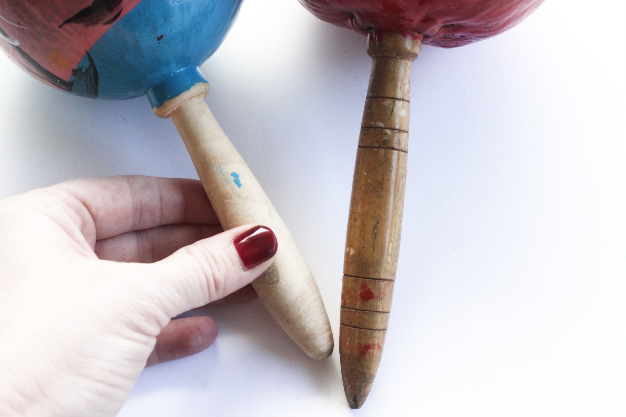 Vintage Coconut Shell Maracas, Hand Painted Maracas